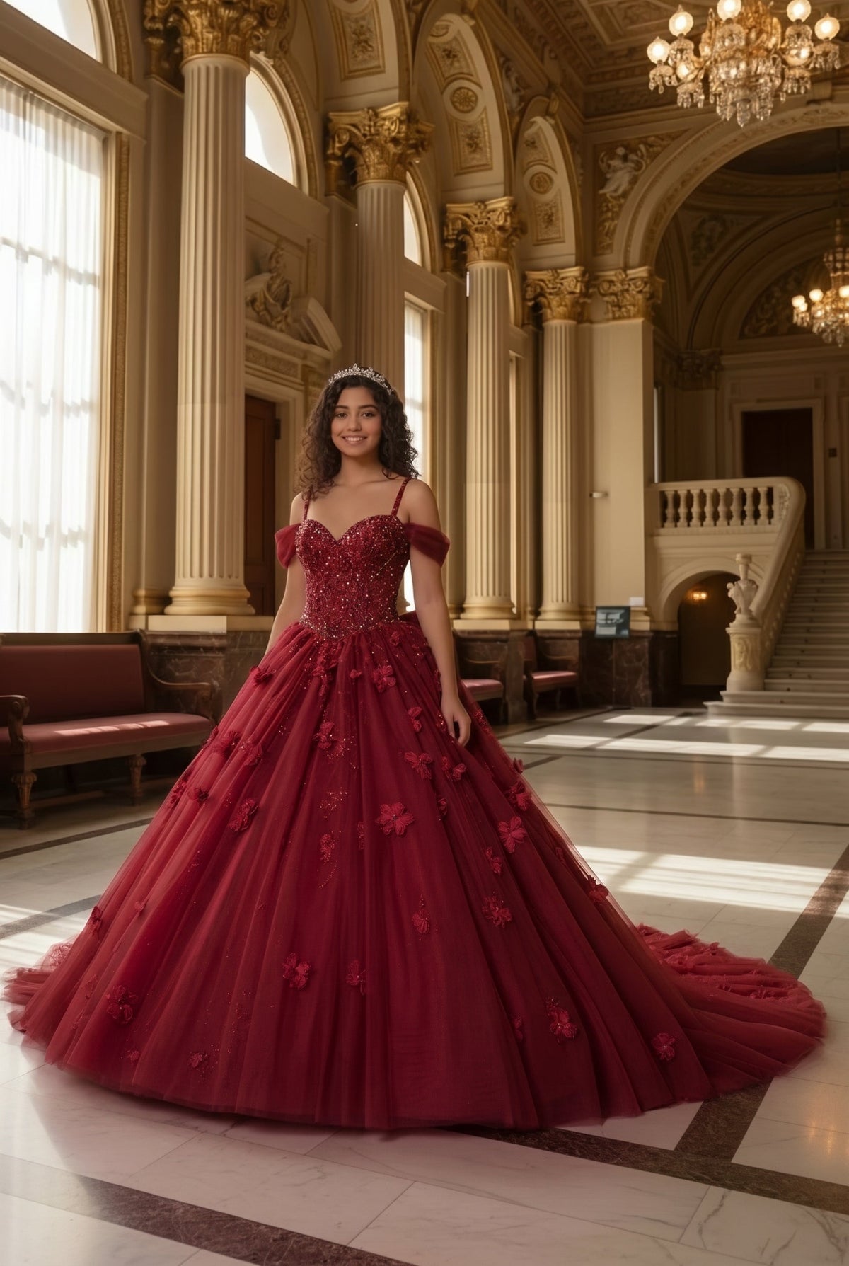 Claridad Charming Ball Gown Cold Shoulder Quinceañera Dress With 3D Floral and Lace
