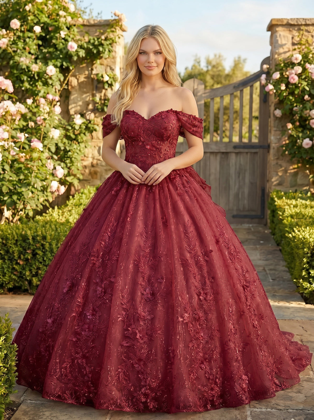 Florencia Charming Ball Gown cold shoulder Quinceañera Dress With Embroidery and Bow