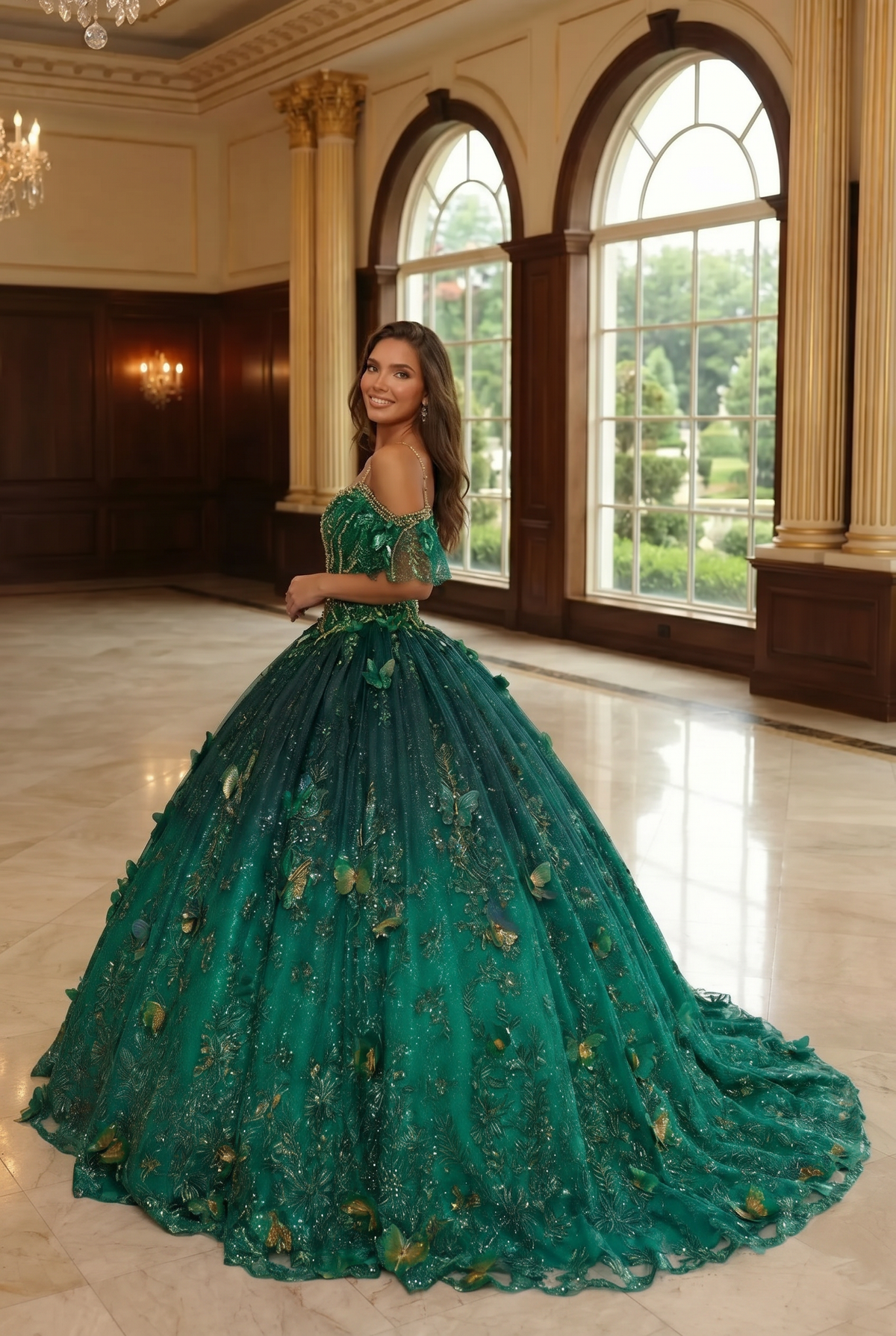 Eliana Charming Ball Gown V Neck Quinceañera Dress With 3D Butterfly and Embroidery