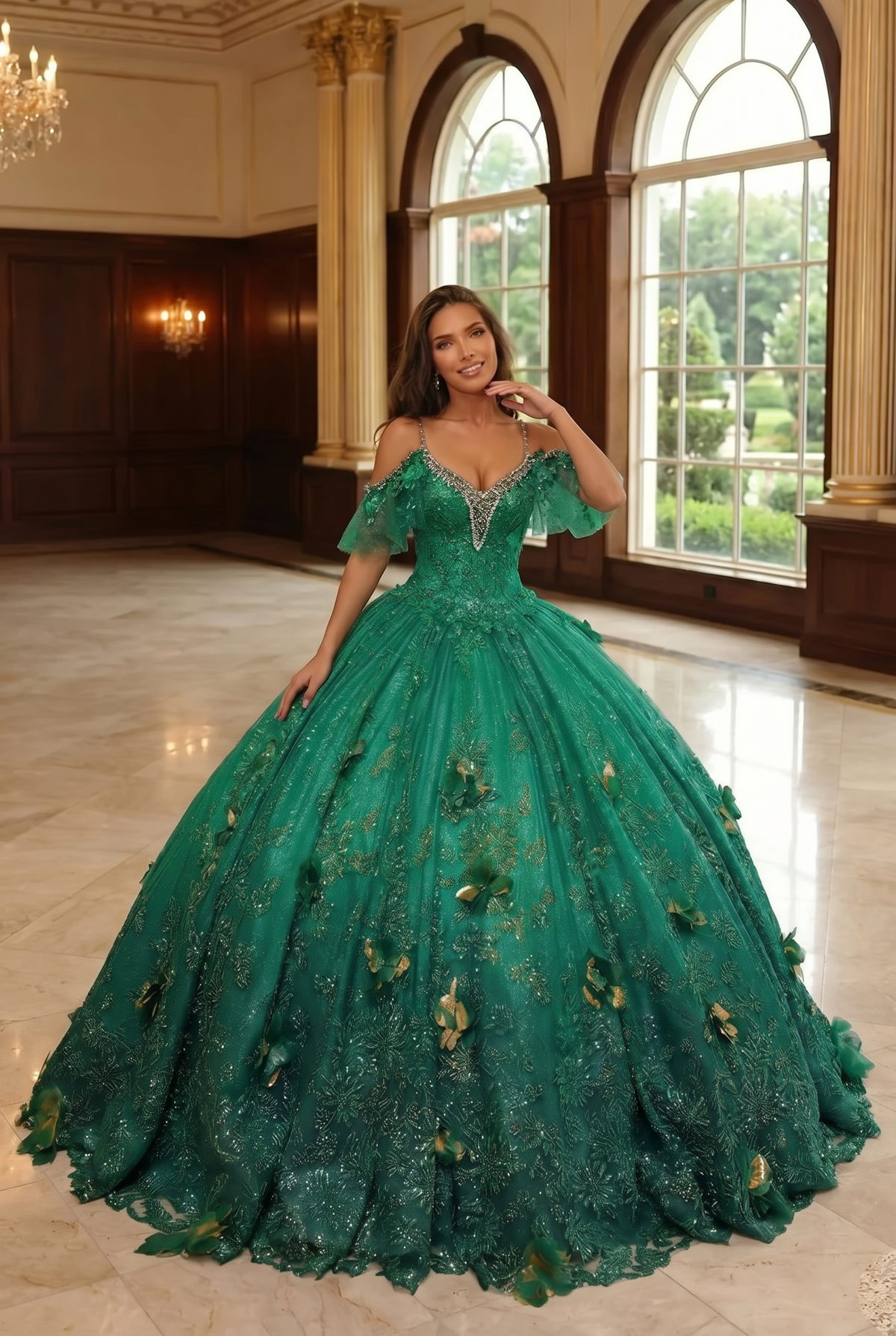 Eliana Charming Ball Gown V Neck Quinceañera Dress With 3D Butterfly and Embroidery