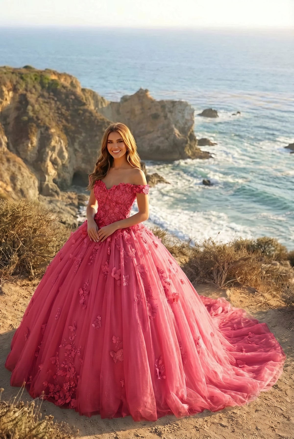 Amaris Charming Ball Gown Cold Shoulder Quinceañera Dress With 3D Floral & Lace