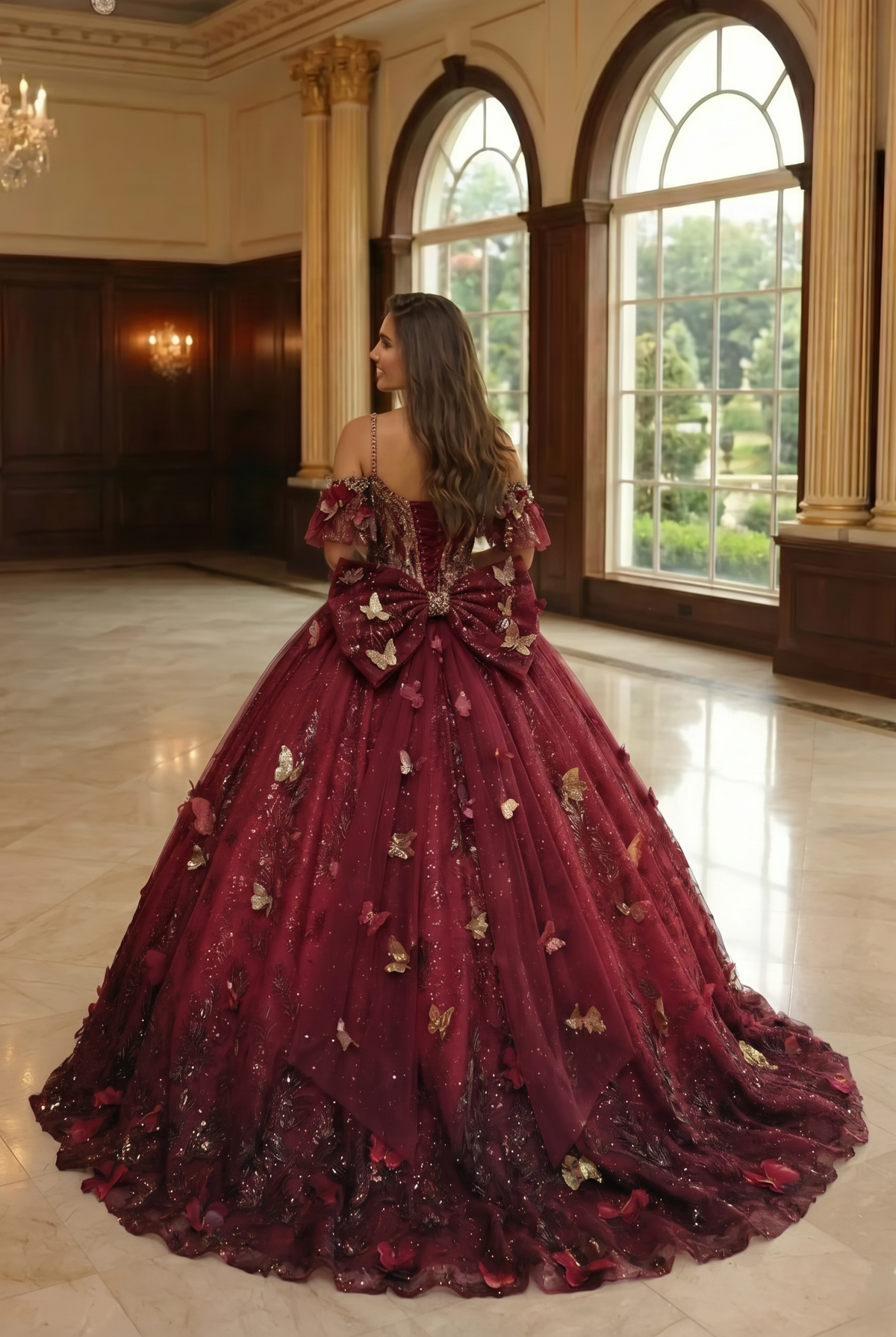 Eliana Charming Ball Gown V Neck Quinceañera Dress With 3D Butterfly and Embroidery