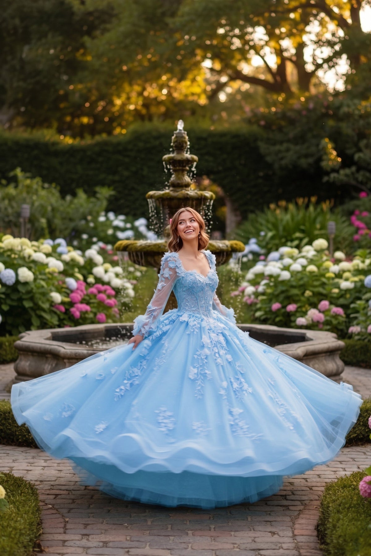 Rosalia Charming Ball Gown Long Sleeve Quinceañera Dress With Floral Lace