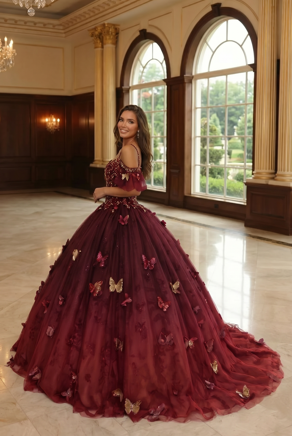 Eliana Charming Ball Gown V Neck Quinceañera Dress With 3D Butterfly and Embroidery