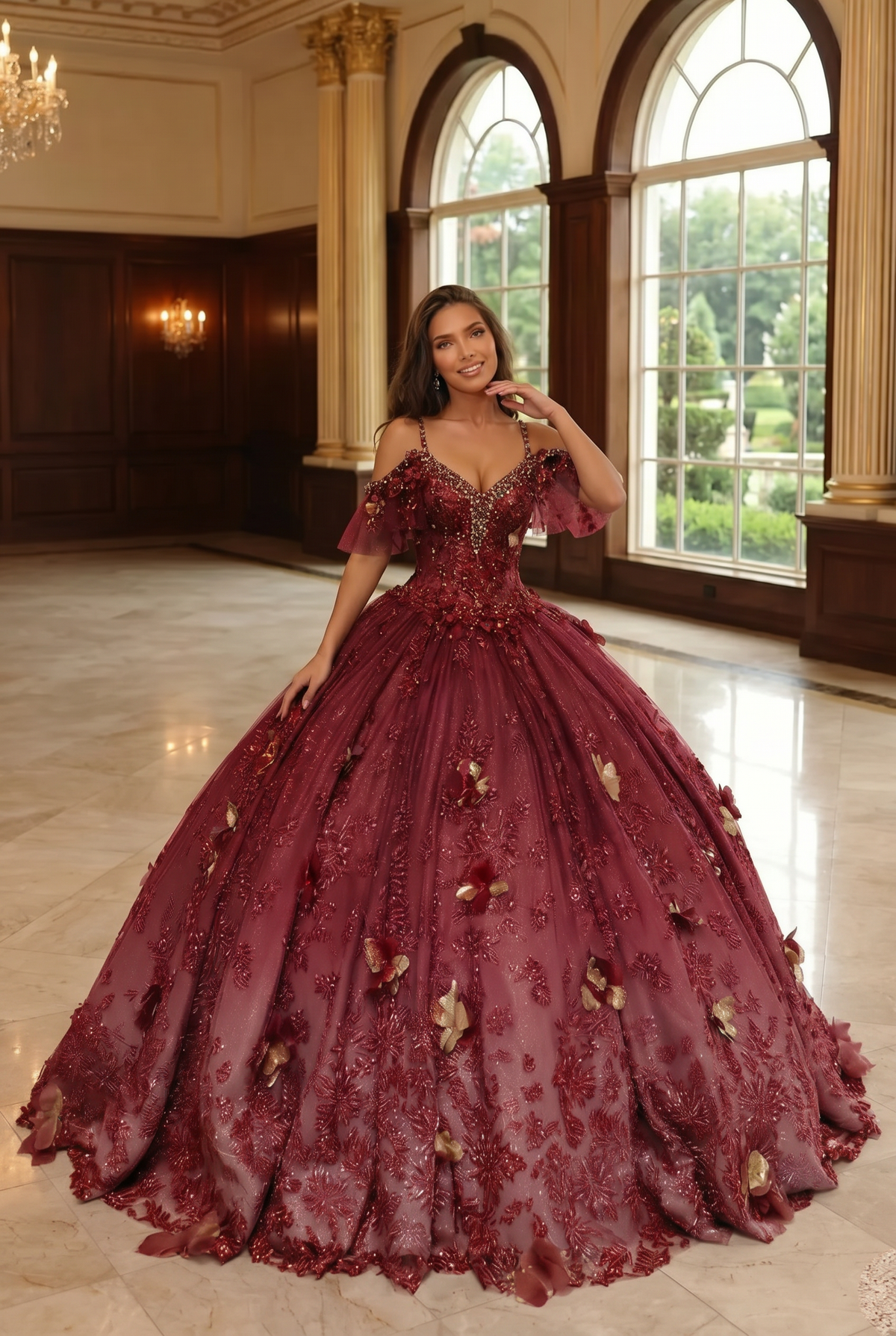 Eliana Charming Ball Gown V Neck Quinceañera Dress With 3D Butterfly and Embroidery