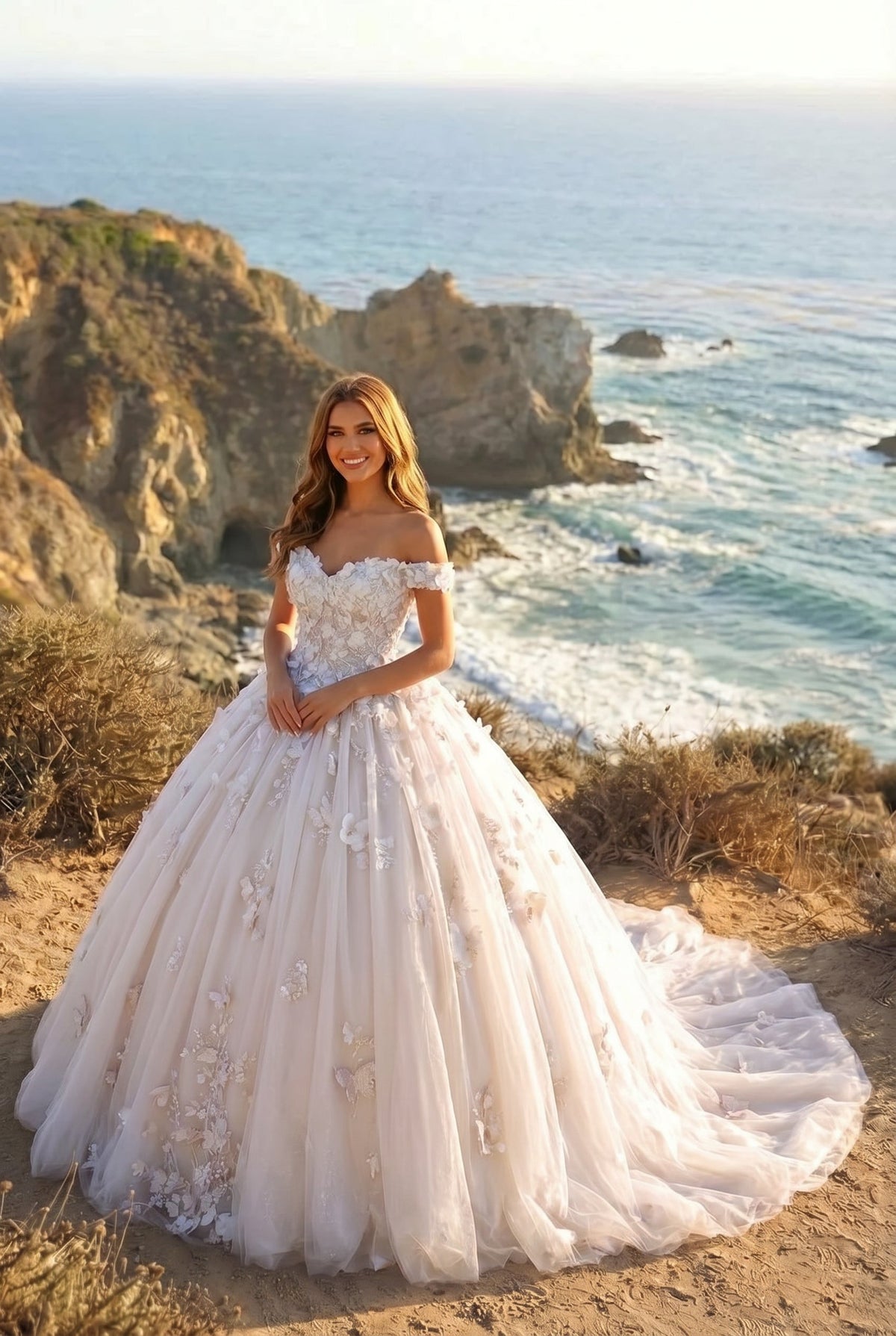 Amaris Charming Ball Gown Cold Shoulder Quinceañera Dress With 3D Floral & Lace