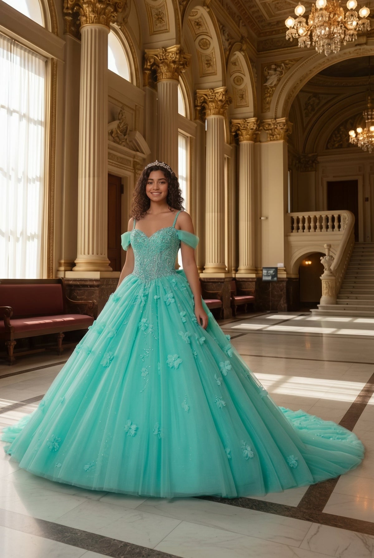 Claridad Charming Ball Gown Cold Shoulder Quinceañera Dress With 3D Floral and Lace
