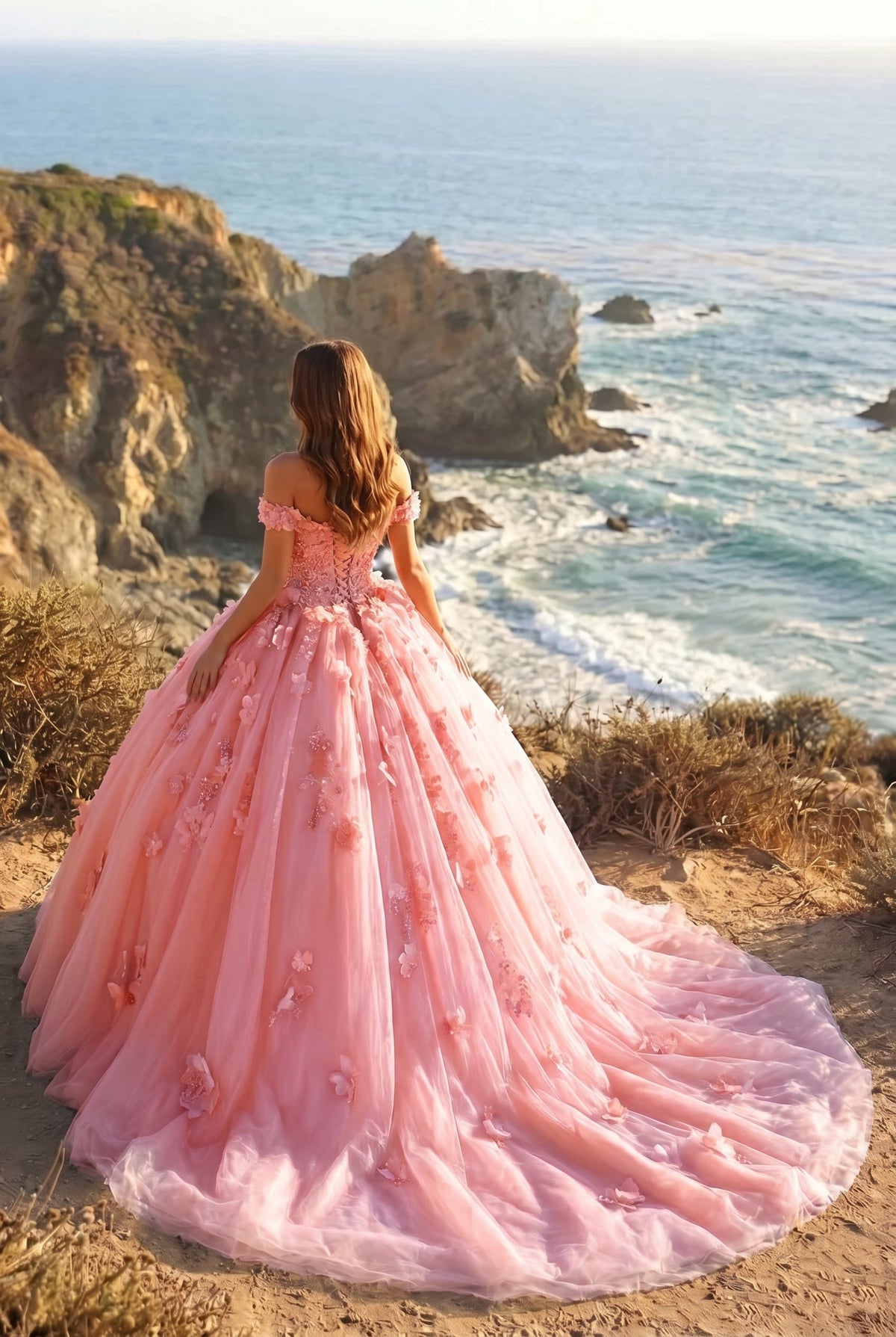 Amaris Charming Ball Gown Cold Shoulder Quinceañera Dress With 3D Floral & Lace