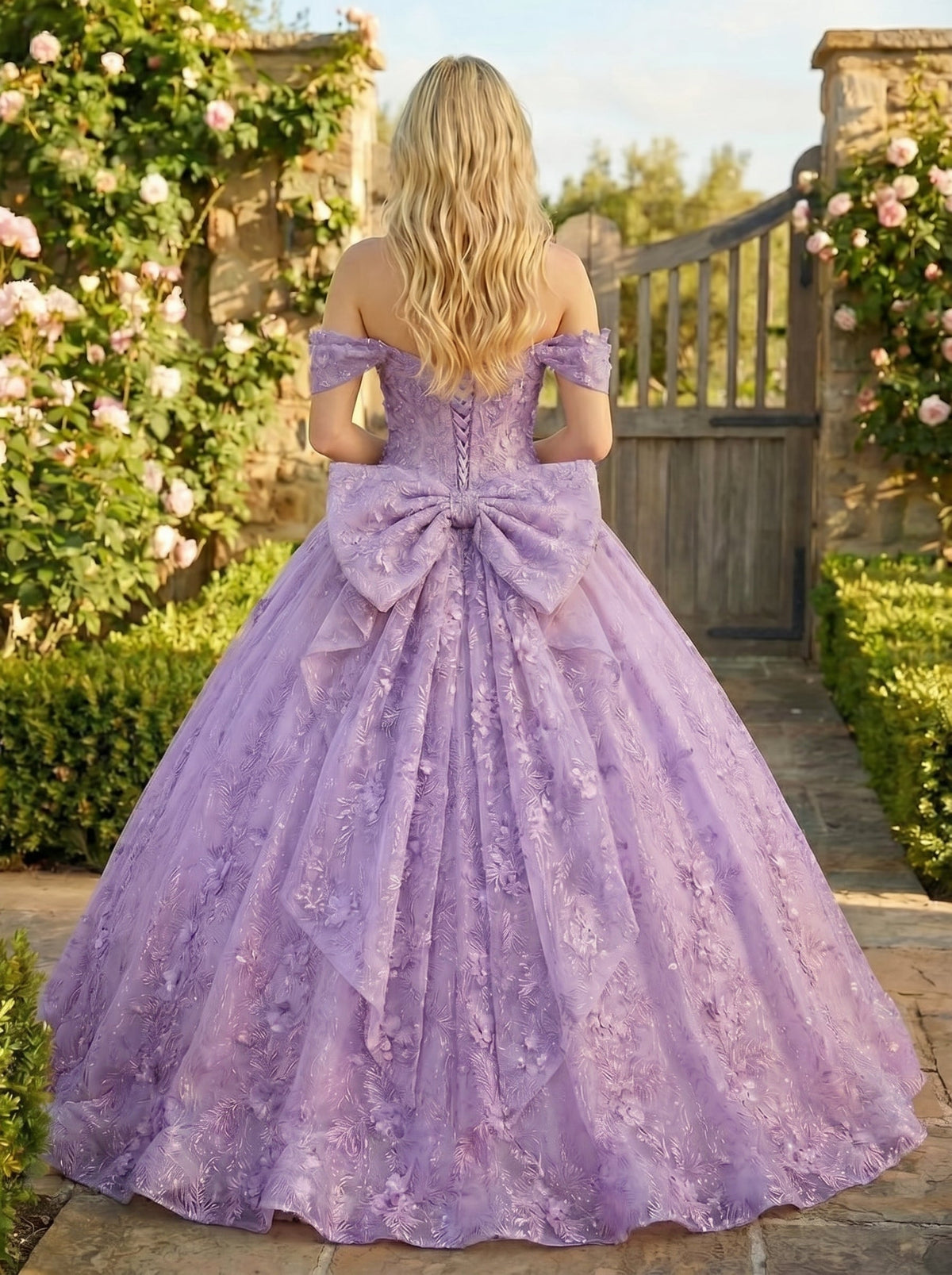 Florencia Charming Ball Gown cold shoulder Quinceañera Dress With Embroidery and Bow