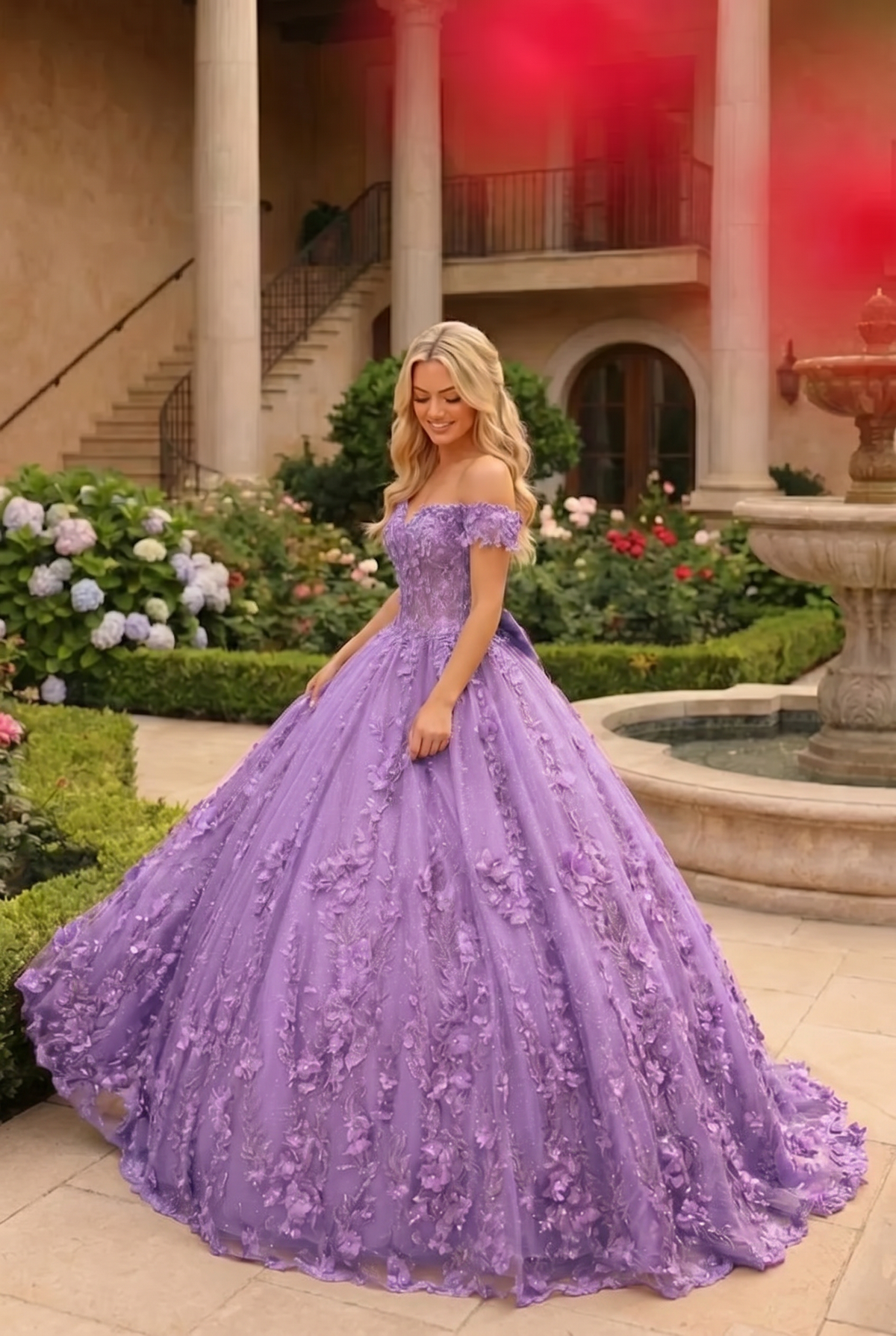 Gardenia Charming Ball Gown Cold Shoulder Quinceañera Dress With Floral Lace and Bow