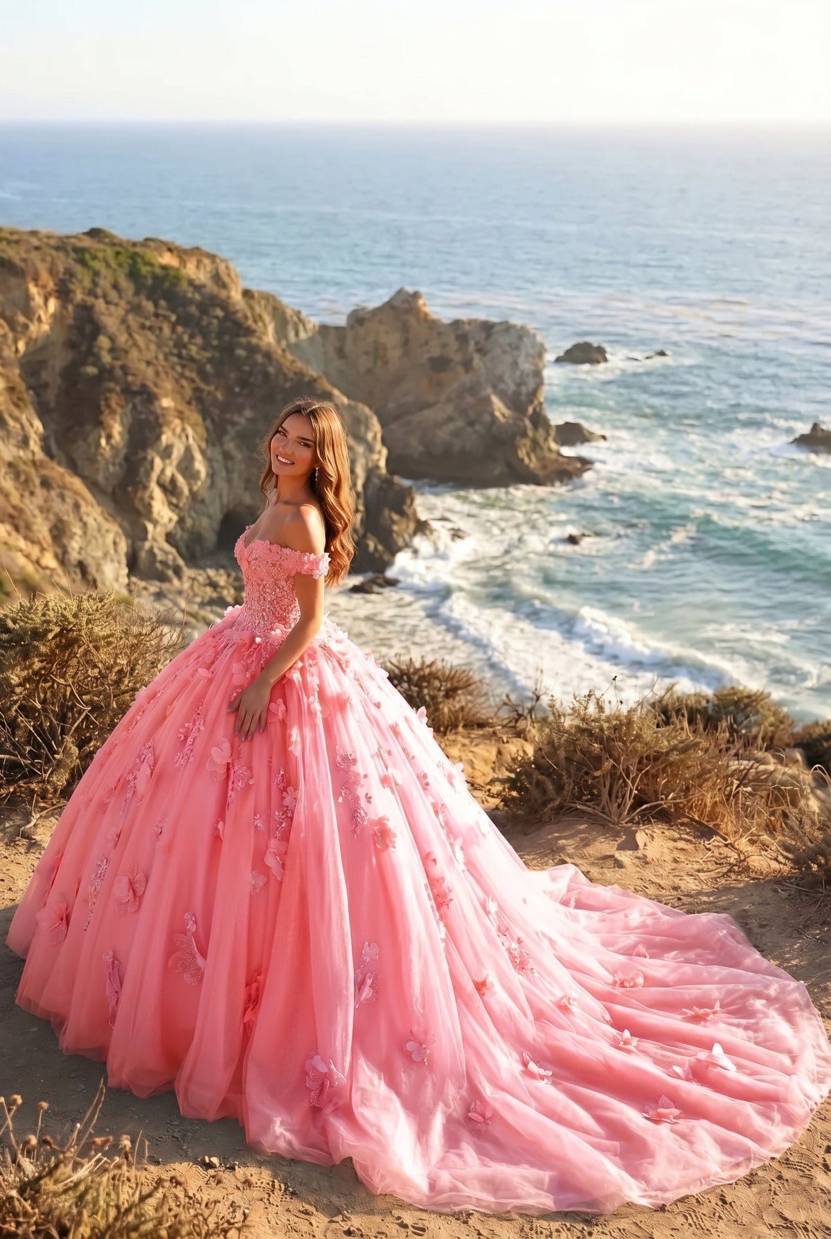 Amaris Charming Ball Gown Cold Shoulder Quinceañera Dress With 3D Floral & Lace