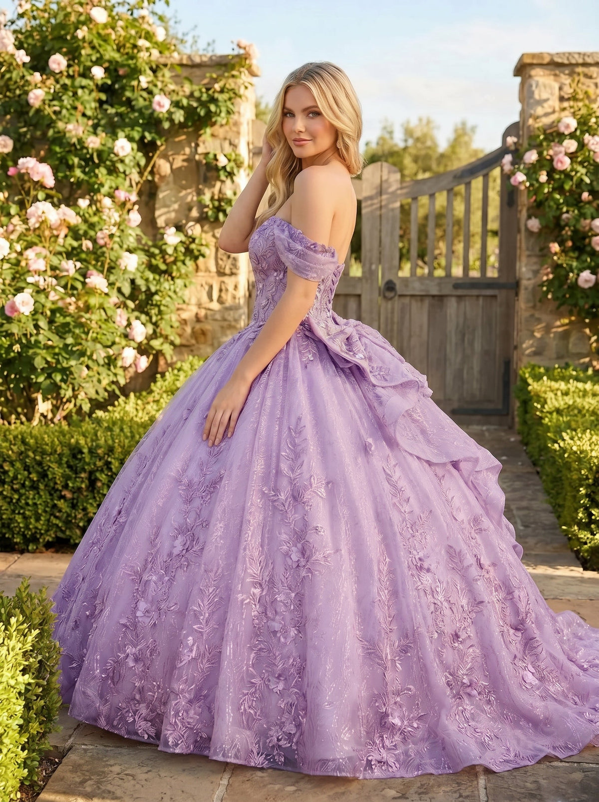 Florencia Charming Ball Gown cold shoulder Quinceañera Dress With Embroidery and Bow