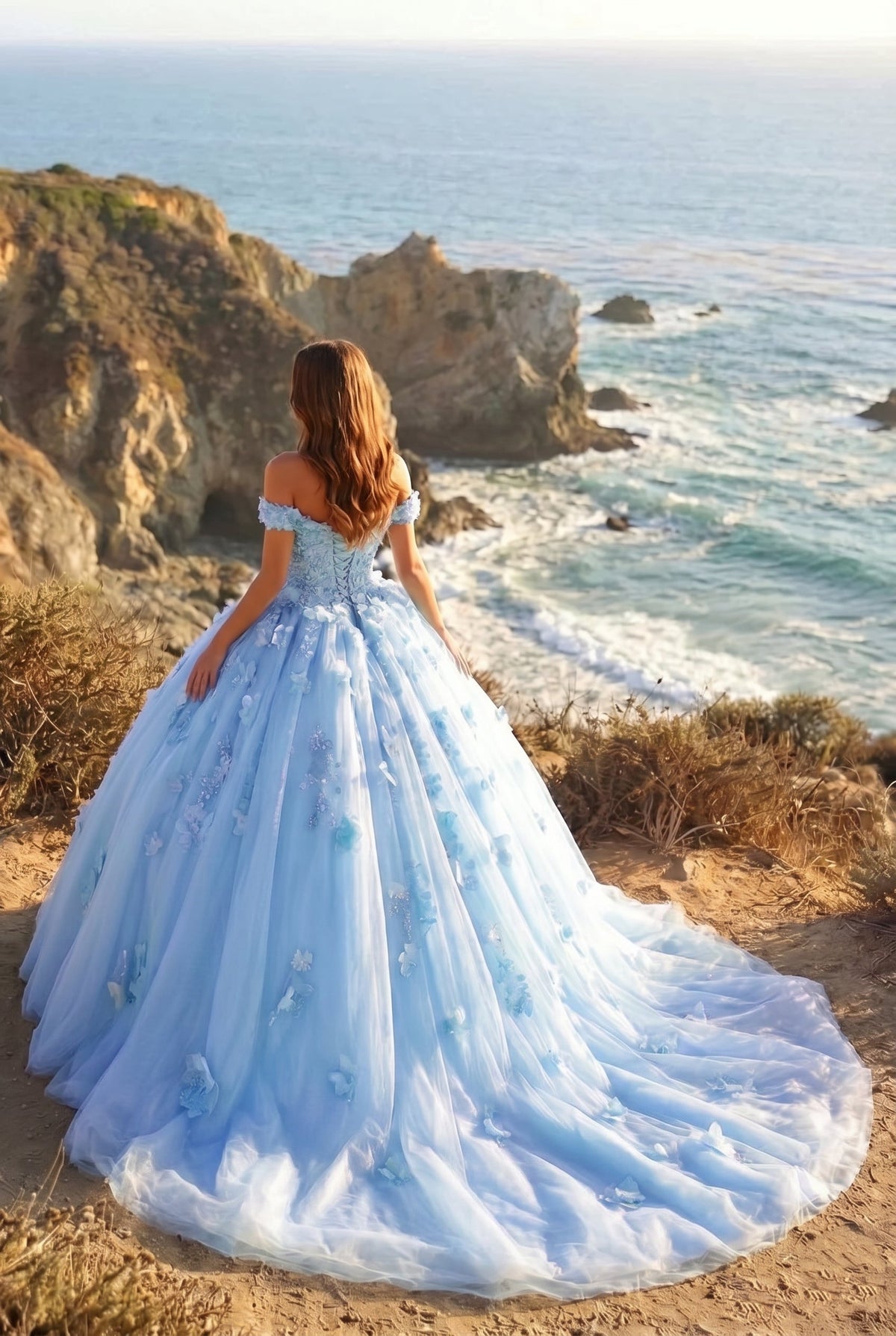 Amaris Charming Ball Gown Cold Shoulder Quinceañera Dress With 3D Floral & Lace