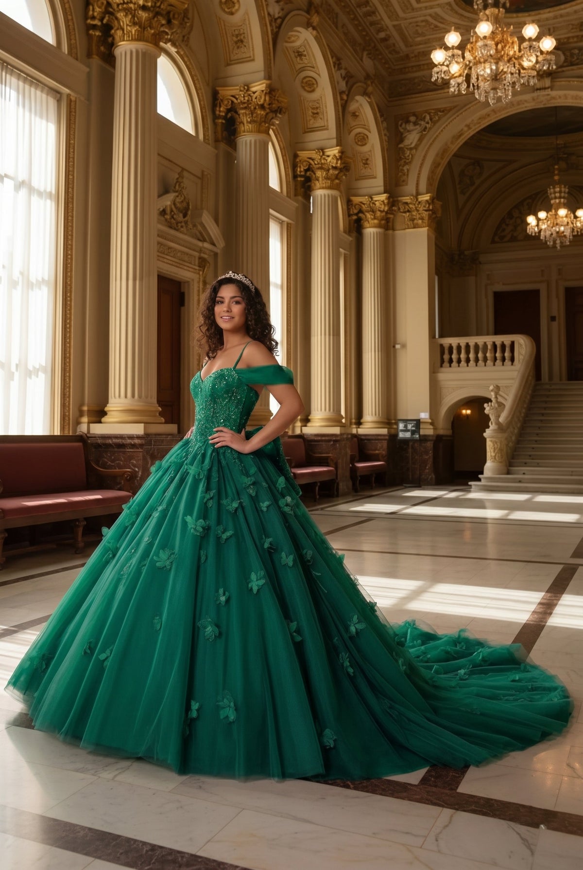 Claridad Charming Ball Gown Cold Shoulder Quinceañera Dress With 3D Floral and Lace