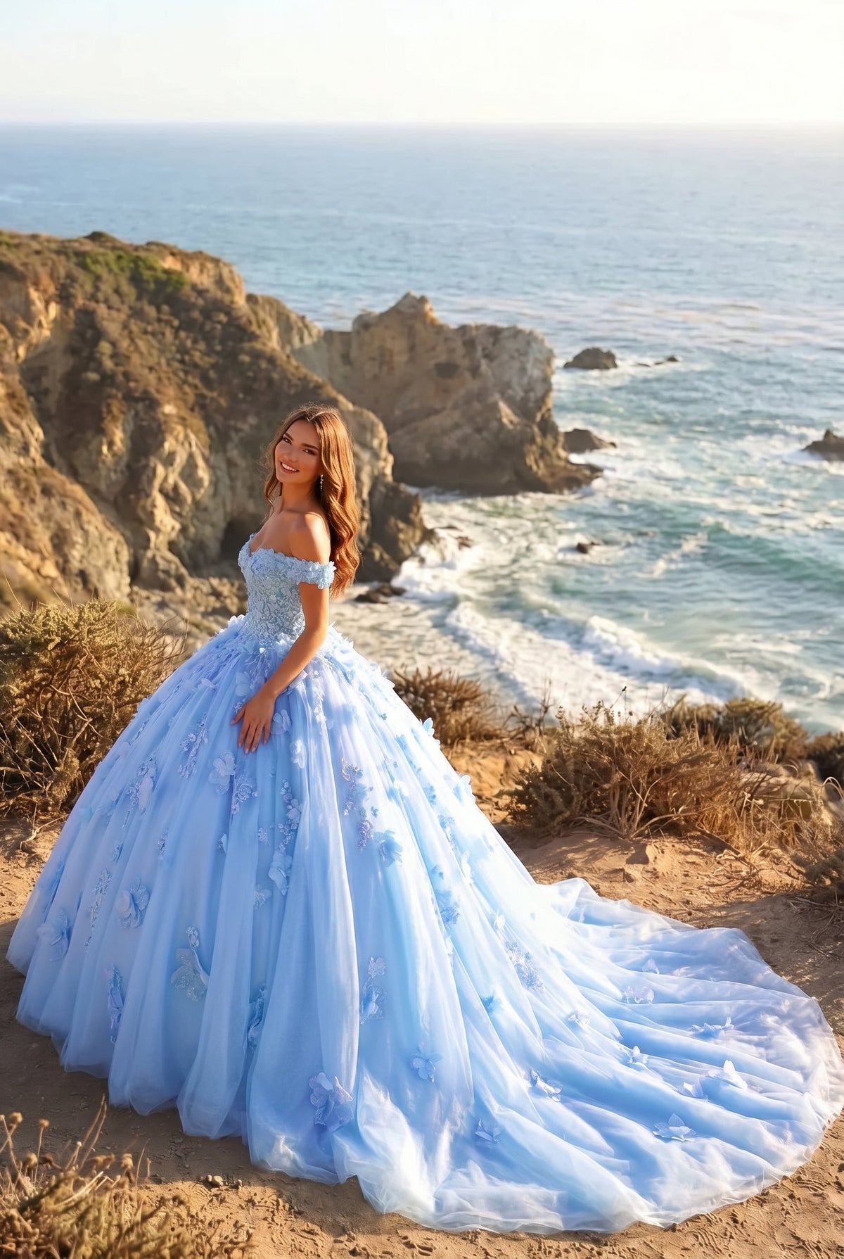 Amaris Charming Ball Gown Cold Shoulder Quinceañera Dress With 3D Floral & Lace