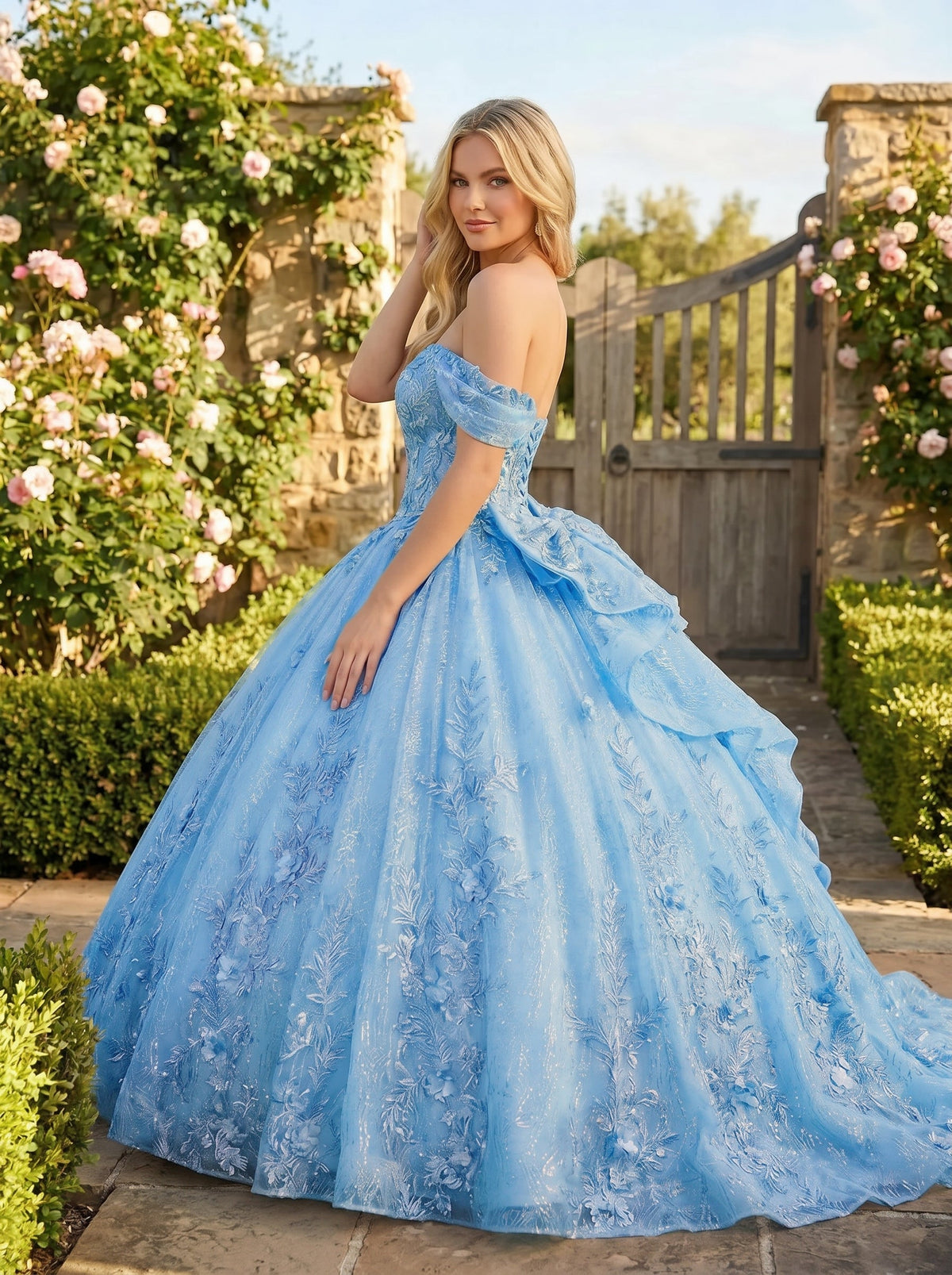 Florencia Charming Ball Gown cold shoulder Quinceañera Dress With Embroidery and Bow