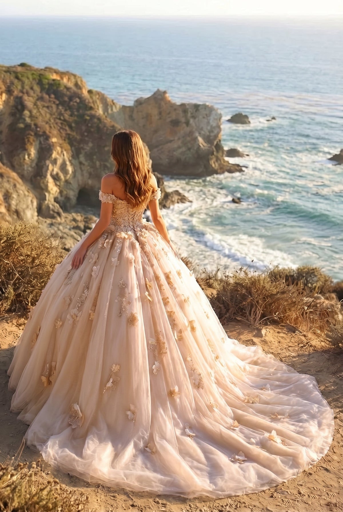 Amaris Charming Ball Gown Cold Shoulder Quinceañera Dress With 3D Floral & Lace