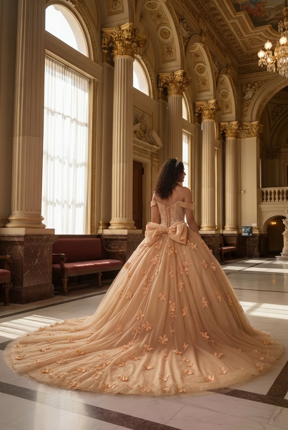 Claridad Charming Ball Gown Cold Shoulder Quinceañera Dress With 3D Floral and Lace