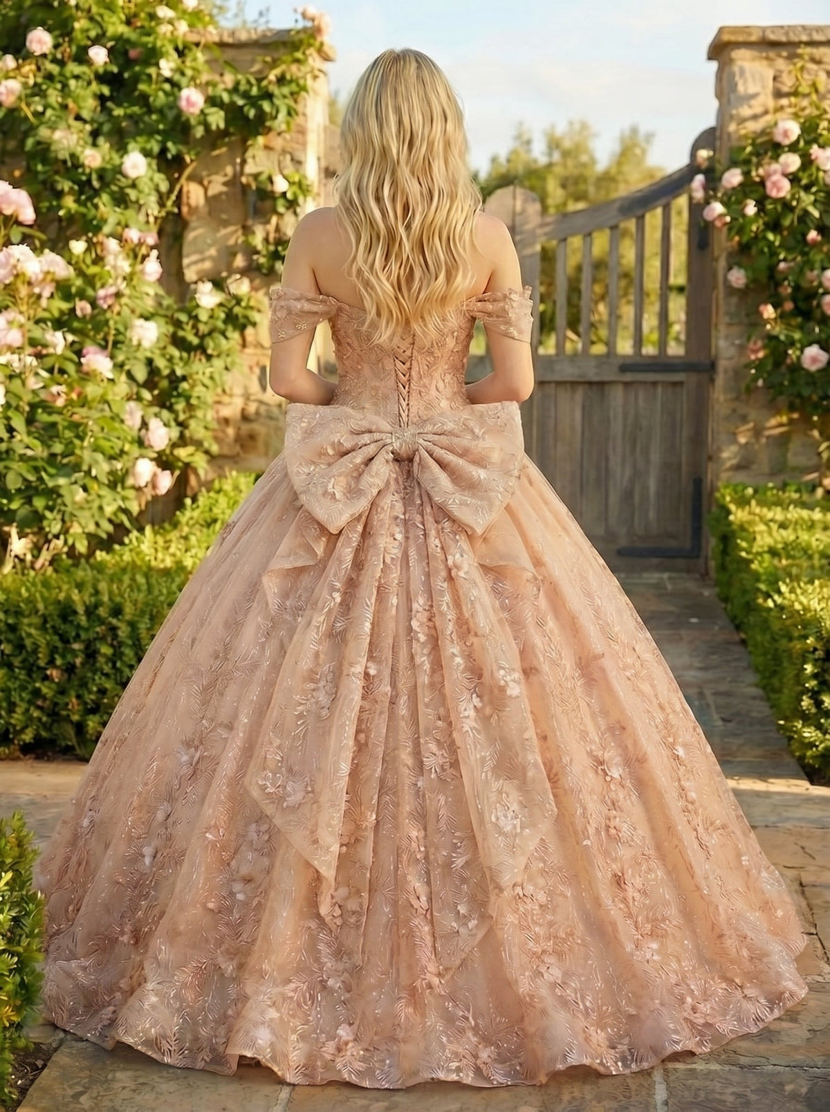 Florencia Charming Ball Gown cold shoulder Quinceañera Dress With Embroidery and Bow
