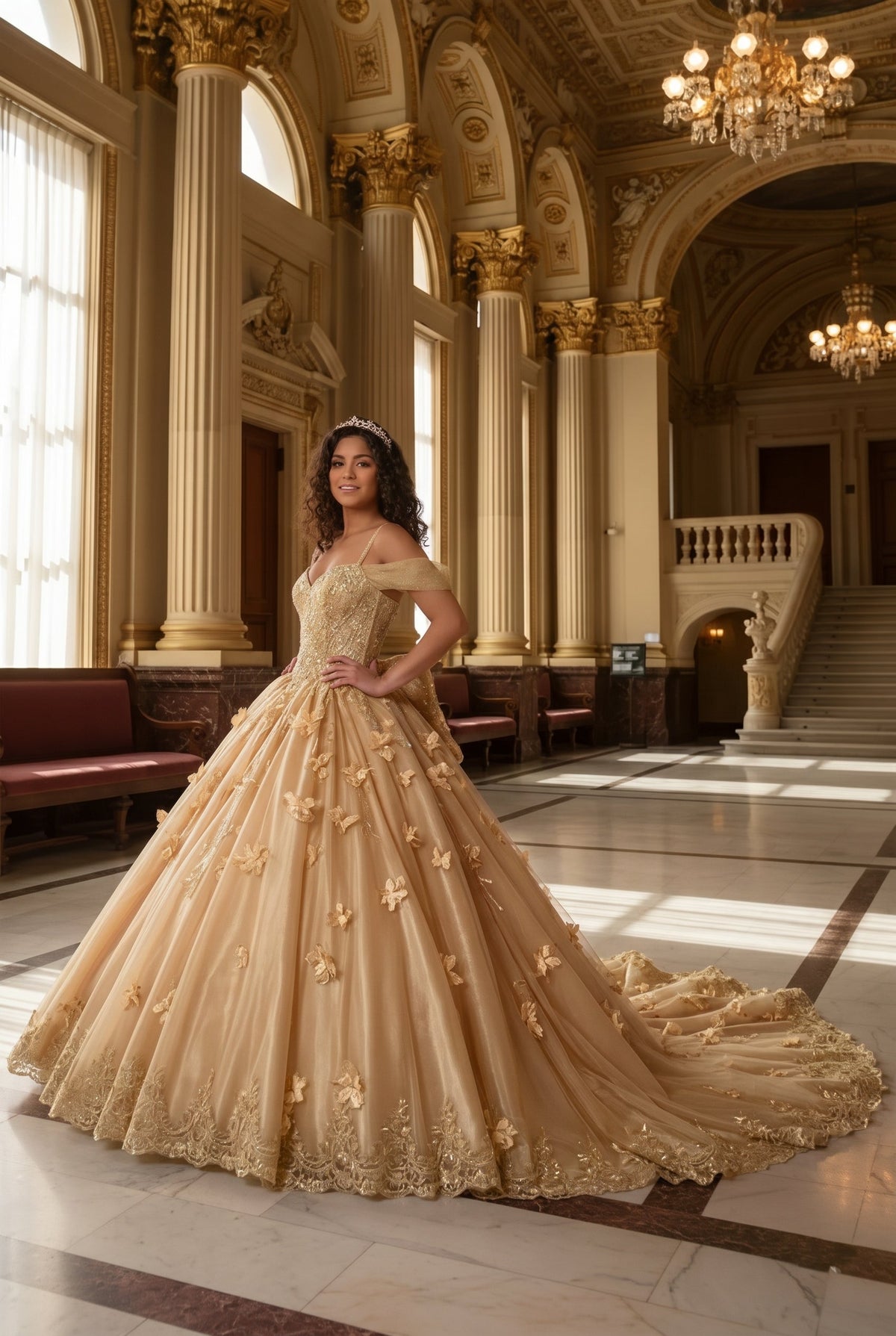 Claridad Charming Ball Gown Cold Shoulder Quinceañera Dress With 3D Floral and Lace