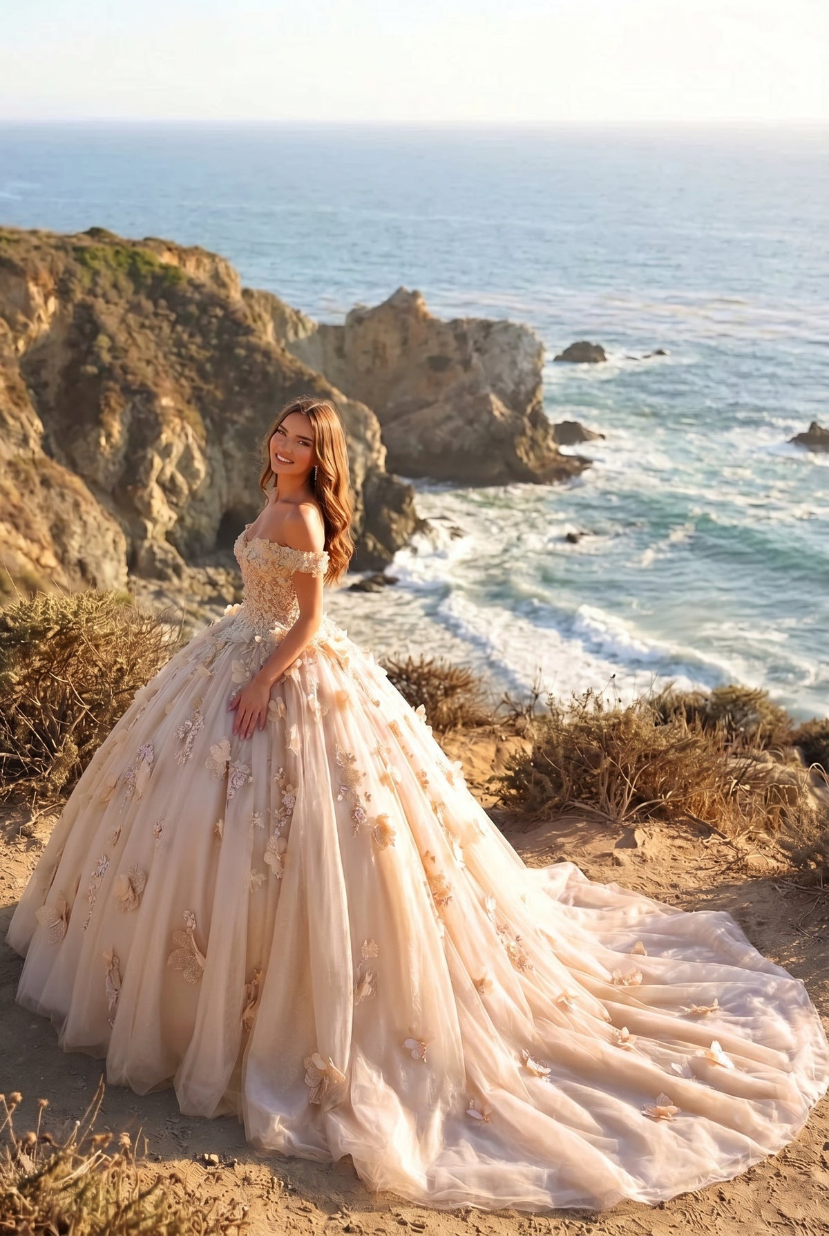 Amaris Charming Ball Gown Cold Shoulder Quinceañera Dress With 3D Floral & Lace
