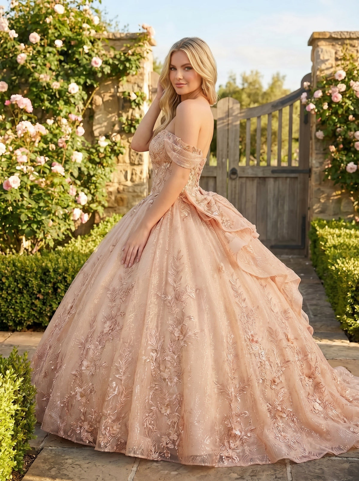 Florencia Charming Ball Gown cold shoulder Quinceañera Dress With Embroidery and Bow