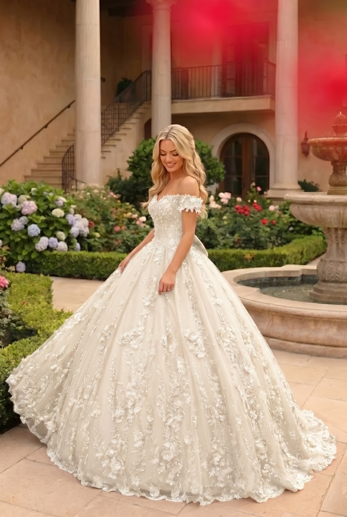 Gardenia Charming Ball Gown Cold Shoulder Quinceañera Dress With Floral Lace and Bow