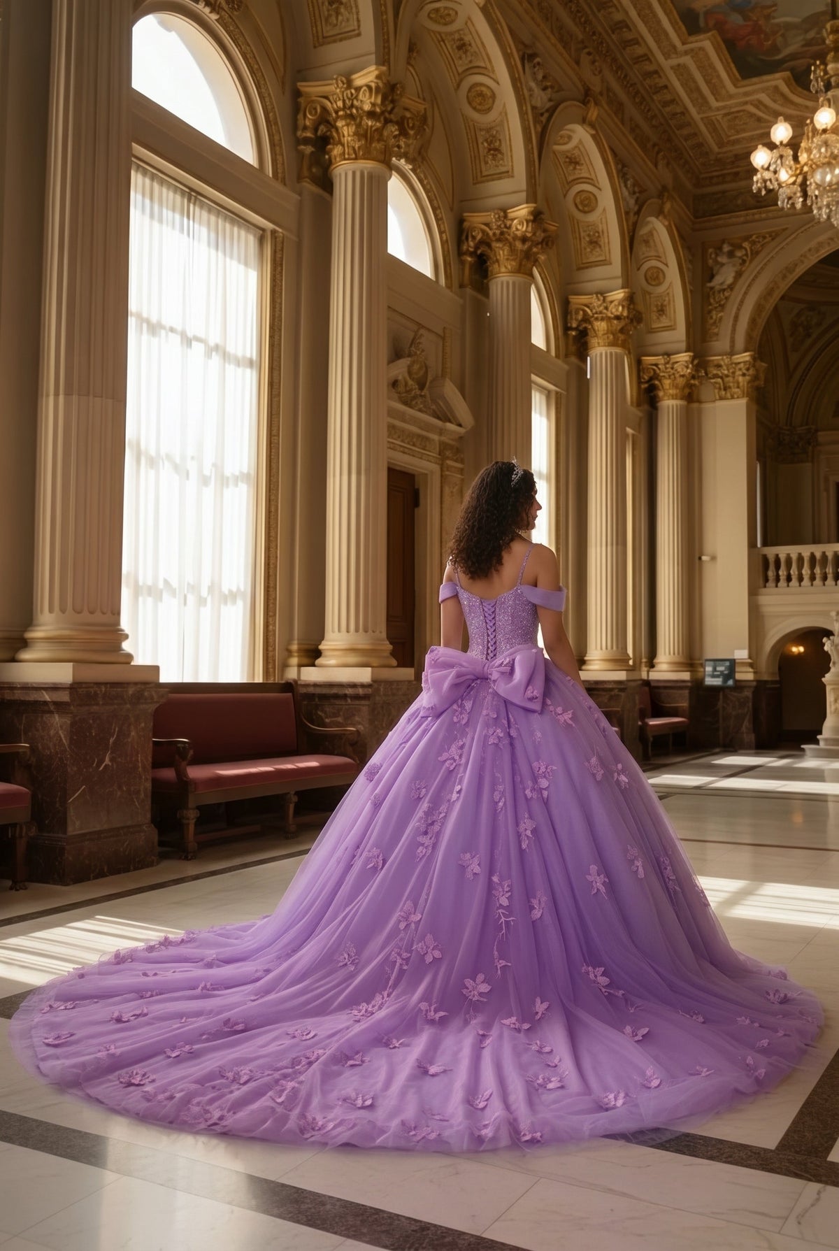 Claridad Charming Ball Gown Cold Shoulder Quinceañera Dress With 3D Floral and Lace