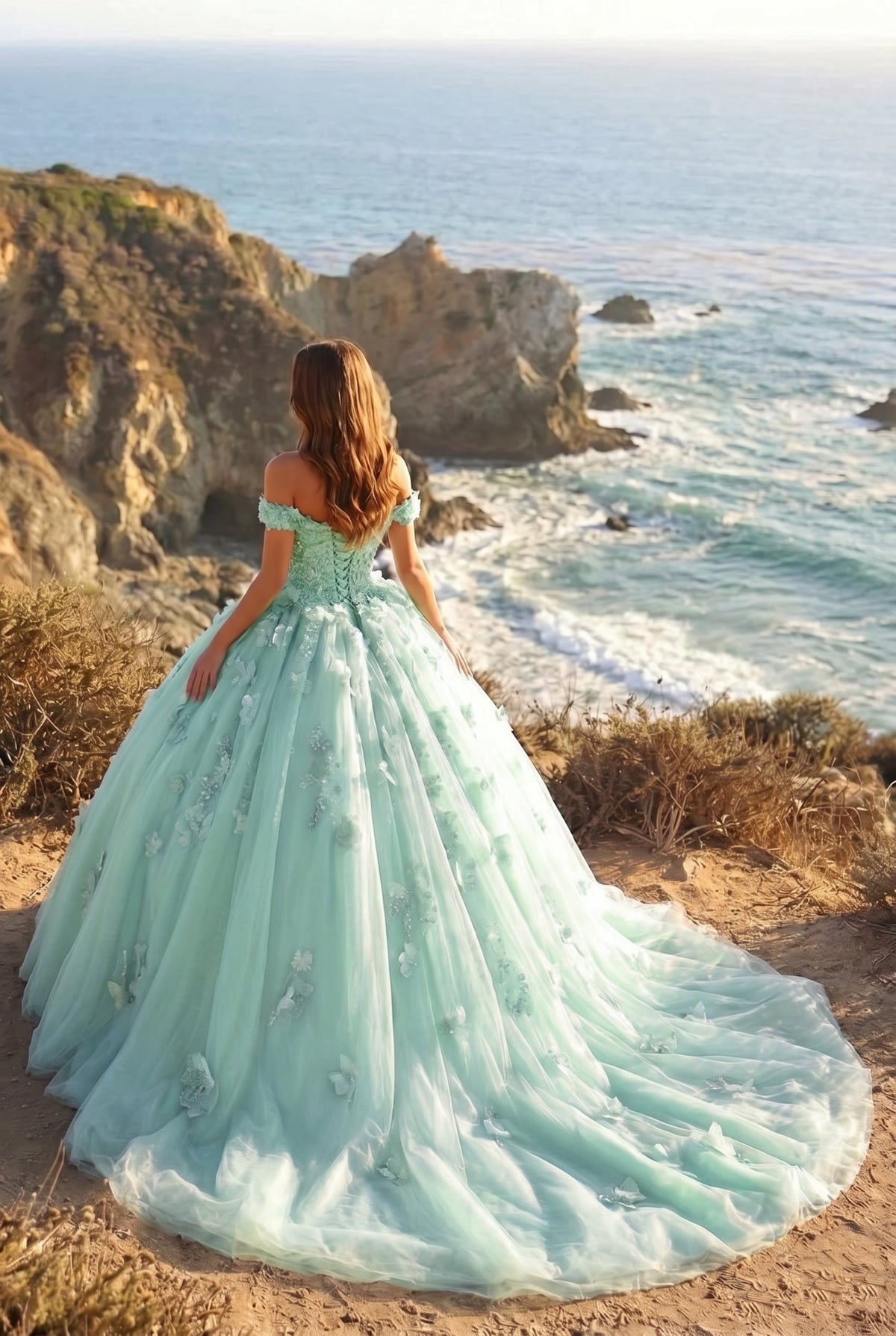 Amaris Charming Ball Gown Cold Shoulder Quinceañera Dress With 3D Floral & Lace