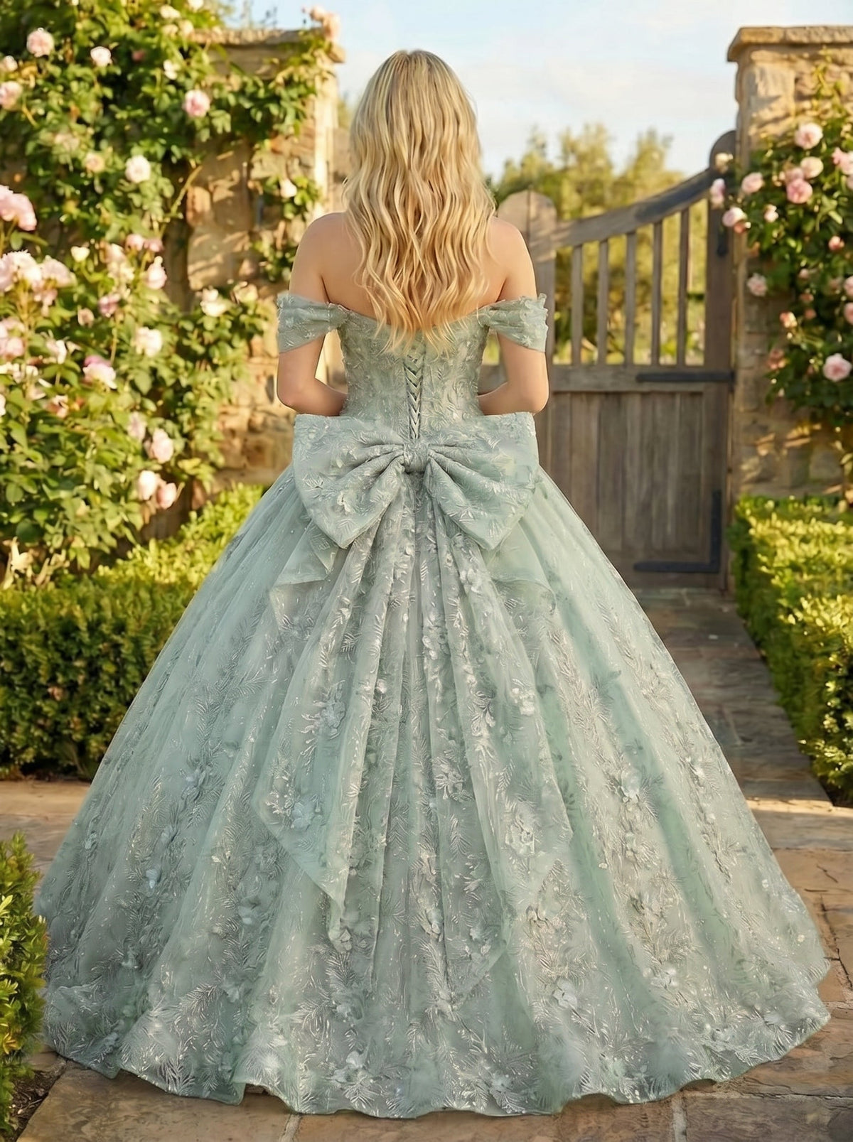 Florencia Charming Ball Gown cold shoulder Quinceañera Dress With Embroidery and Bow