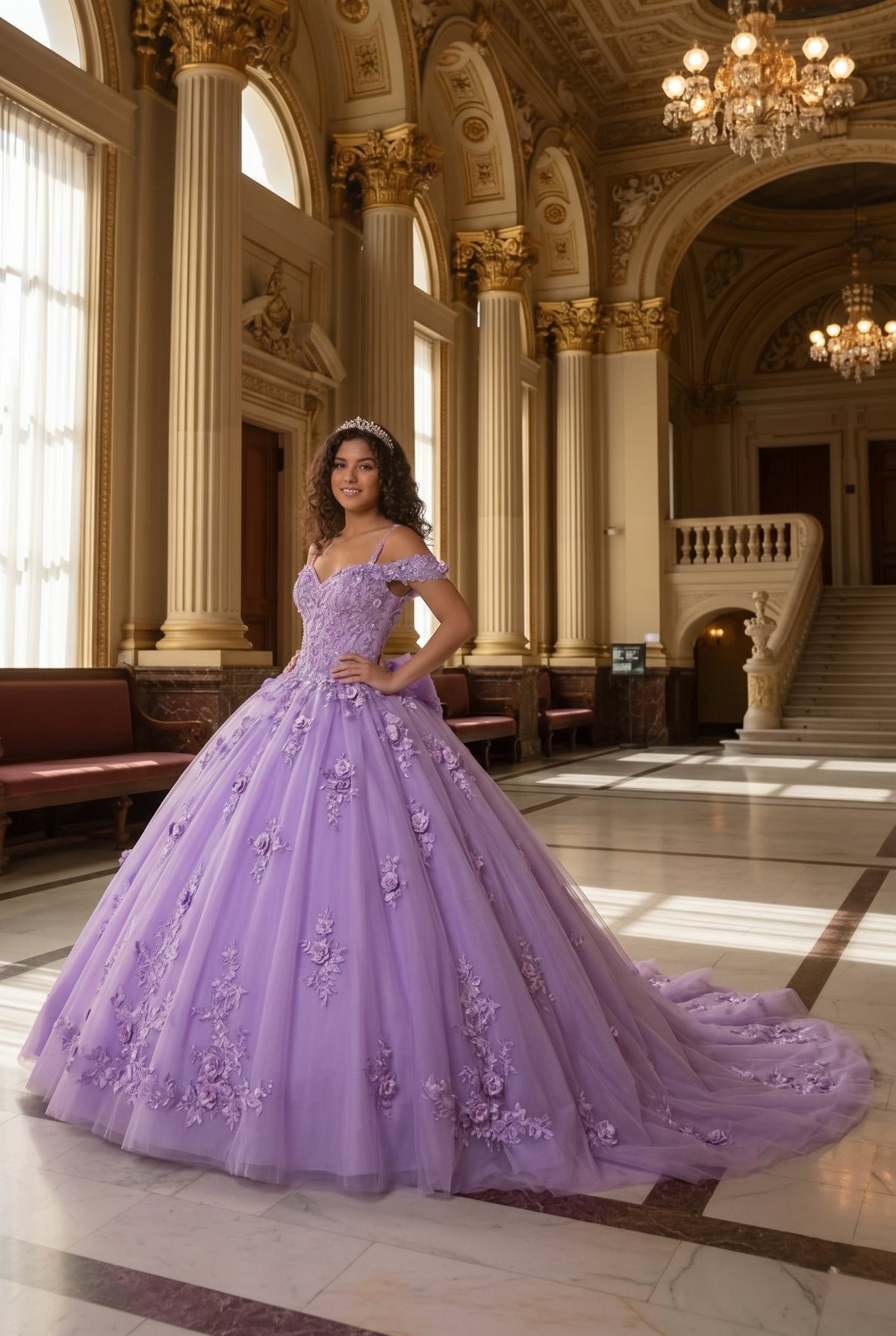 Claridad Charming Ball Gown Cold Shoulder Quinceañera Dress With 3D Floral and Lace