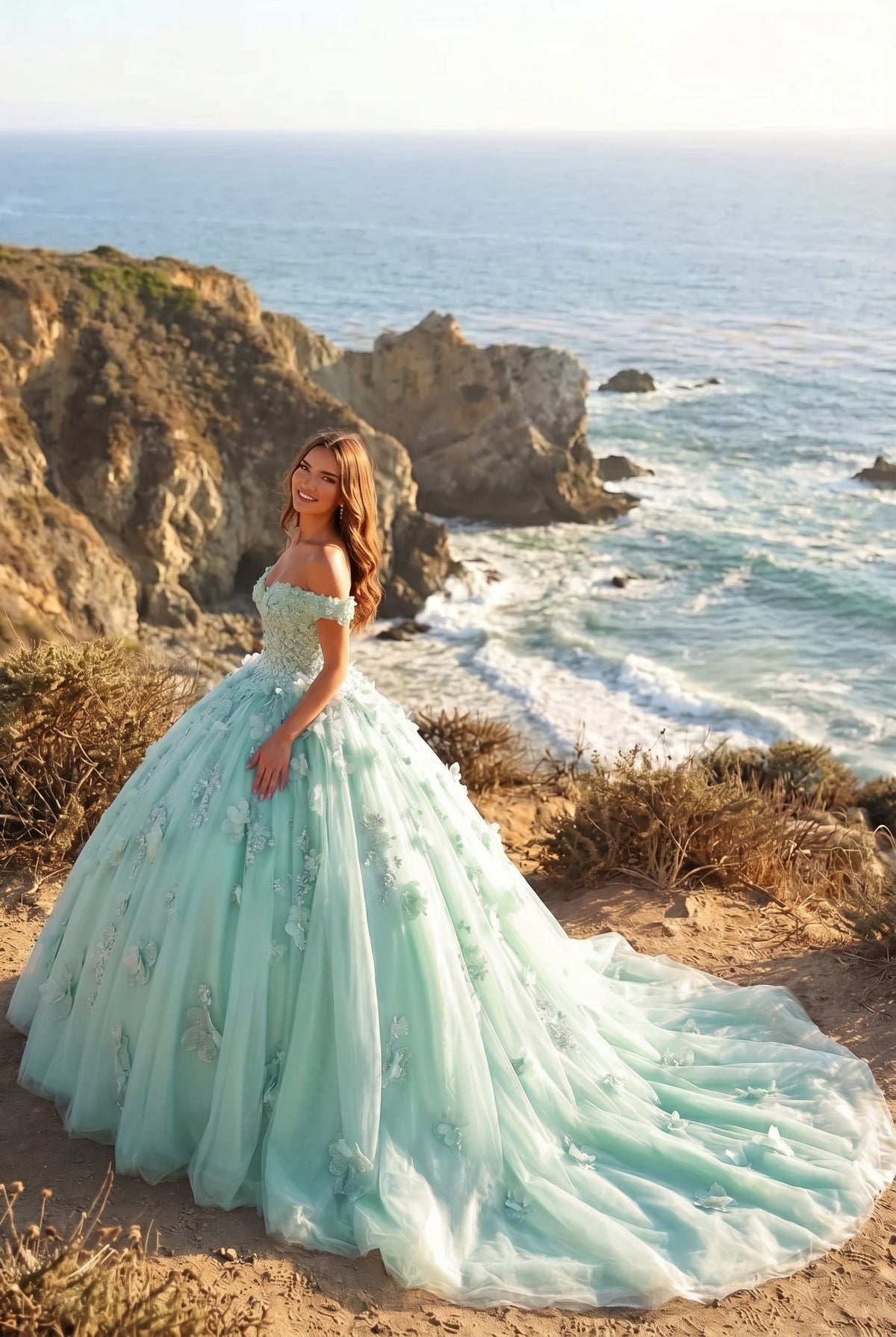 Amaris Charming Ball Gown Cold Shoulder Quinceañera Dress With 3D Floral & Lace