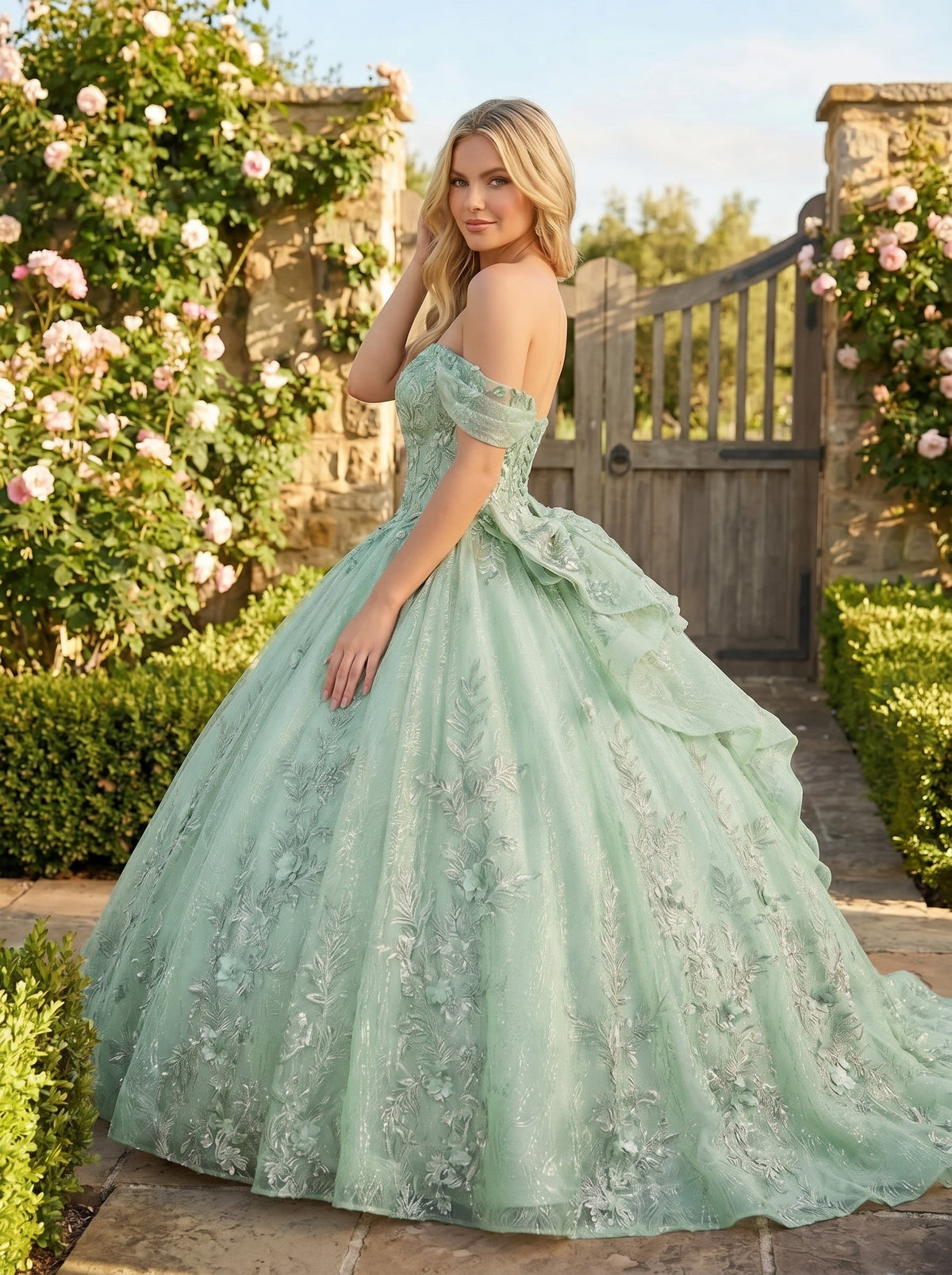 Florencia Charming Ball Gown cold shoulder Quinceañera Dress With Embroidery and Bow