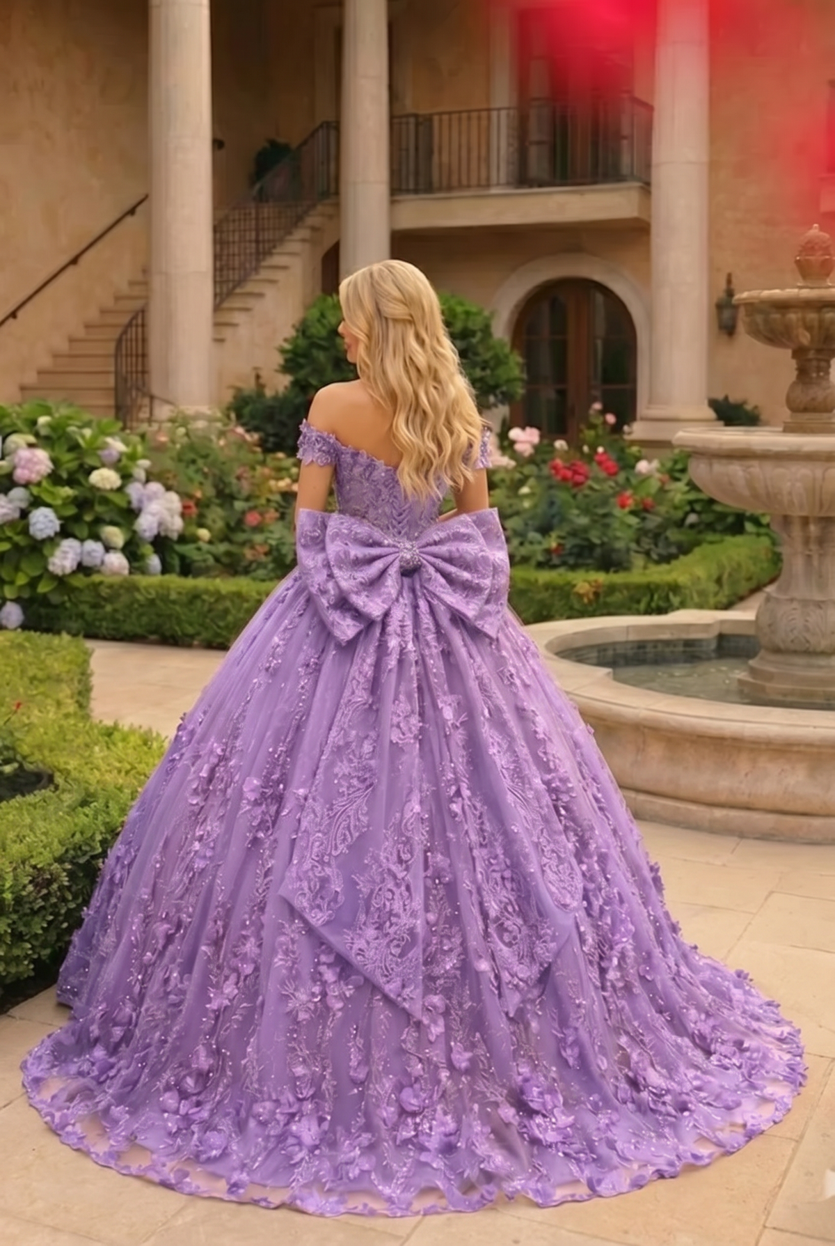 Gardenia Charming Ball Gown Cold Shoulder Quinceañera Dress With Floral Lace and Bow