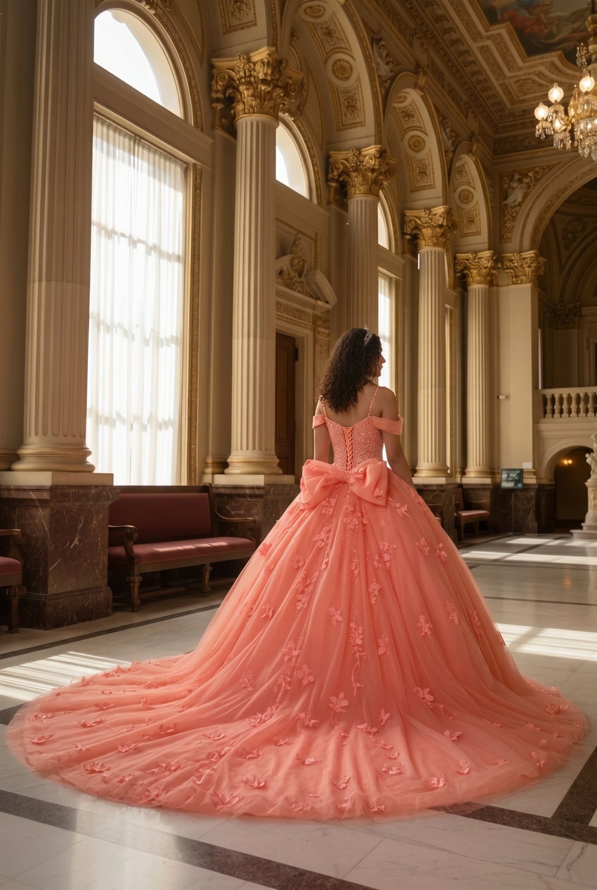 Claridad Charming Ball Gown Cold Shoulder Quinceañera Dress With 3D Floral and Lace