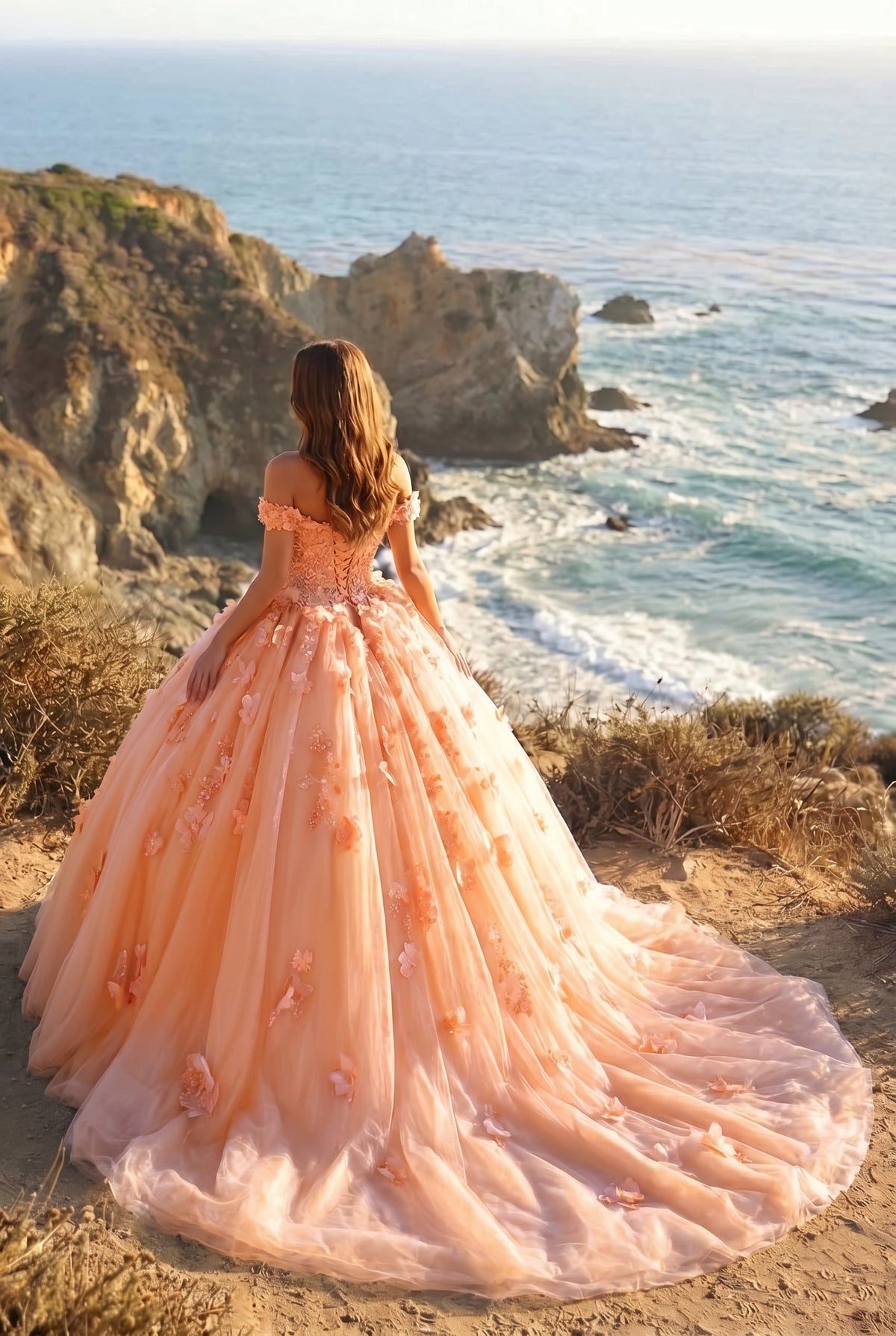 Amaris Charming Ball Gown Cold Shoulder Quinceañera Dress With 3D Floral & Lace