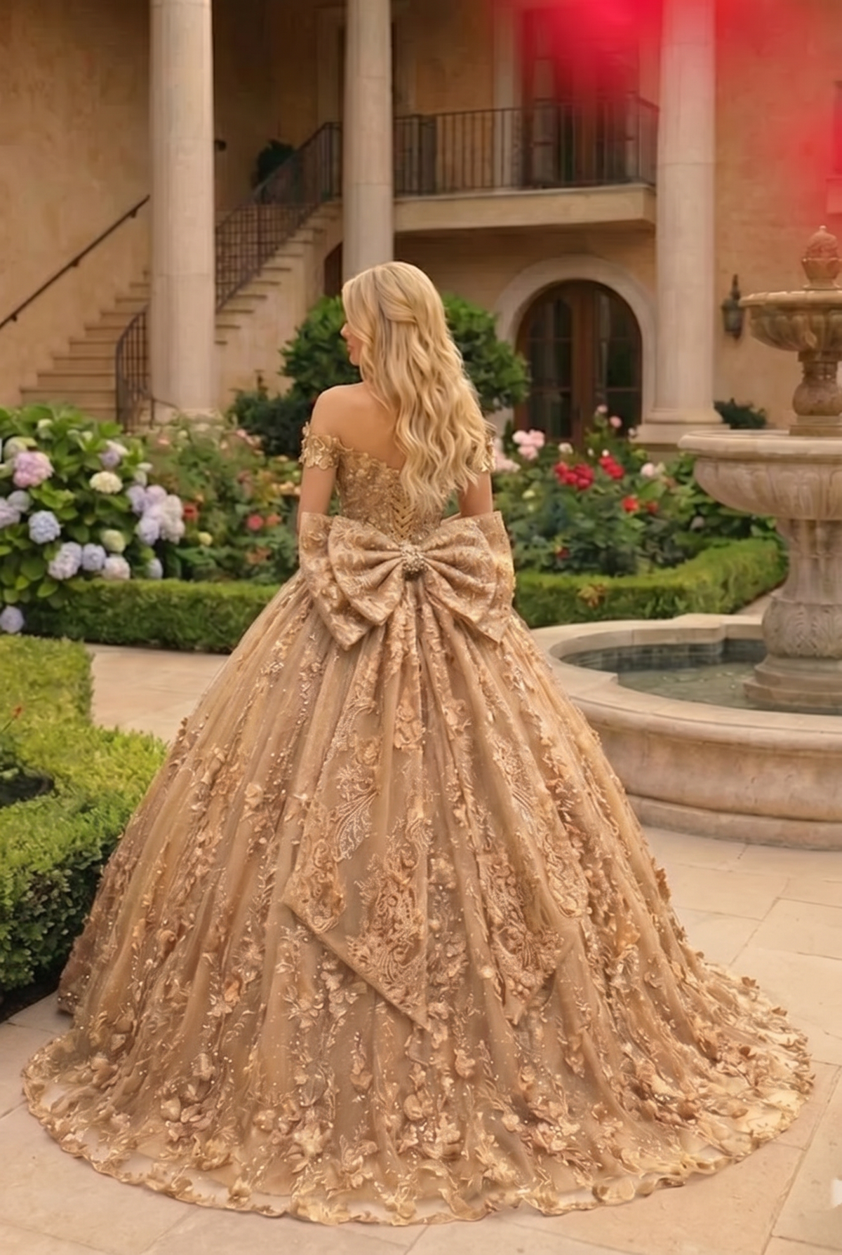 Gardenia Charming Ball Gown Cold Shoulder Quinceañera Dress With Floral Lace and Bow