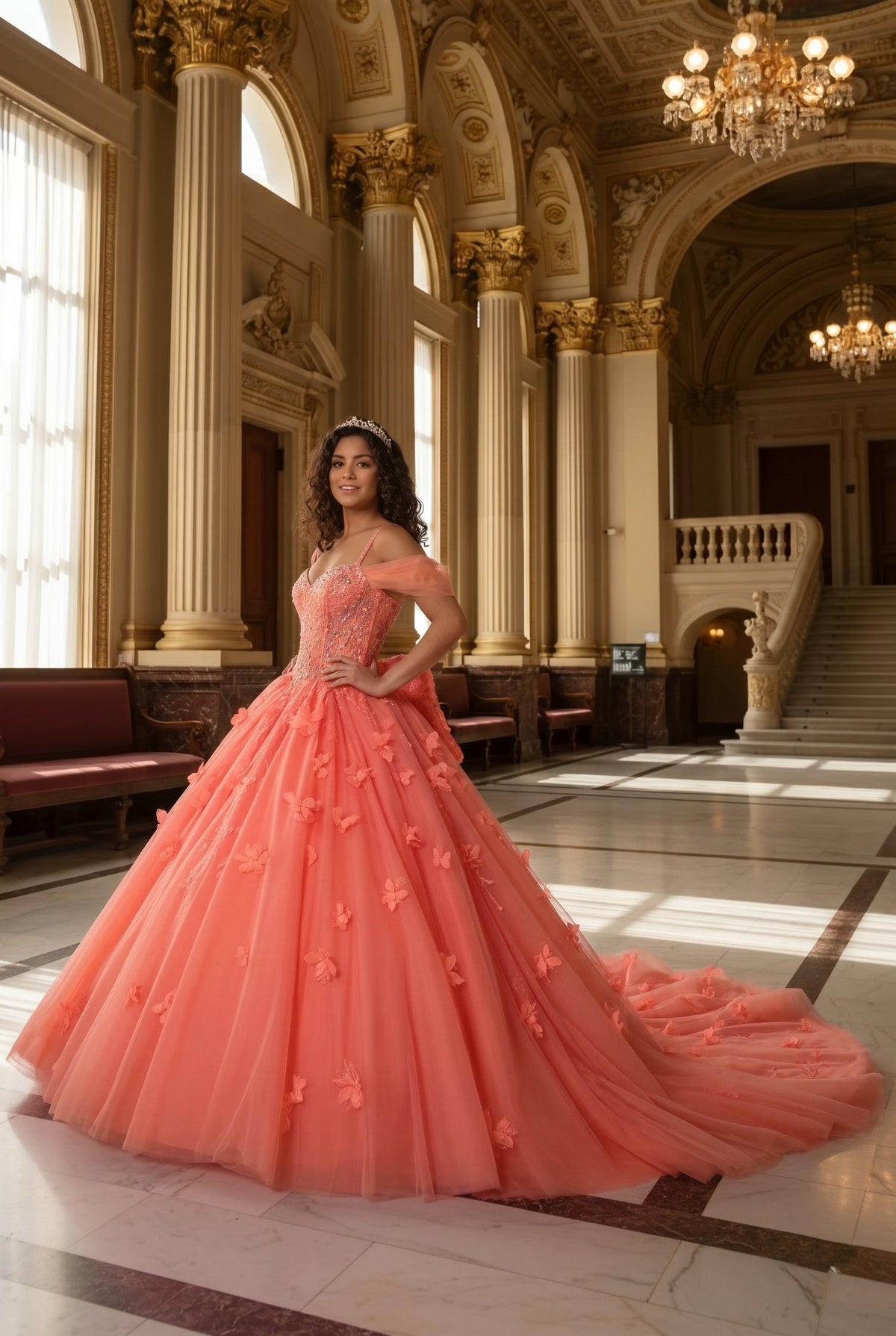 Claridad Charming Ball Gown Cold Shoulder Quinceañera Dress With 3D Floral and Lace