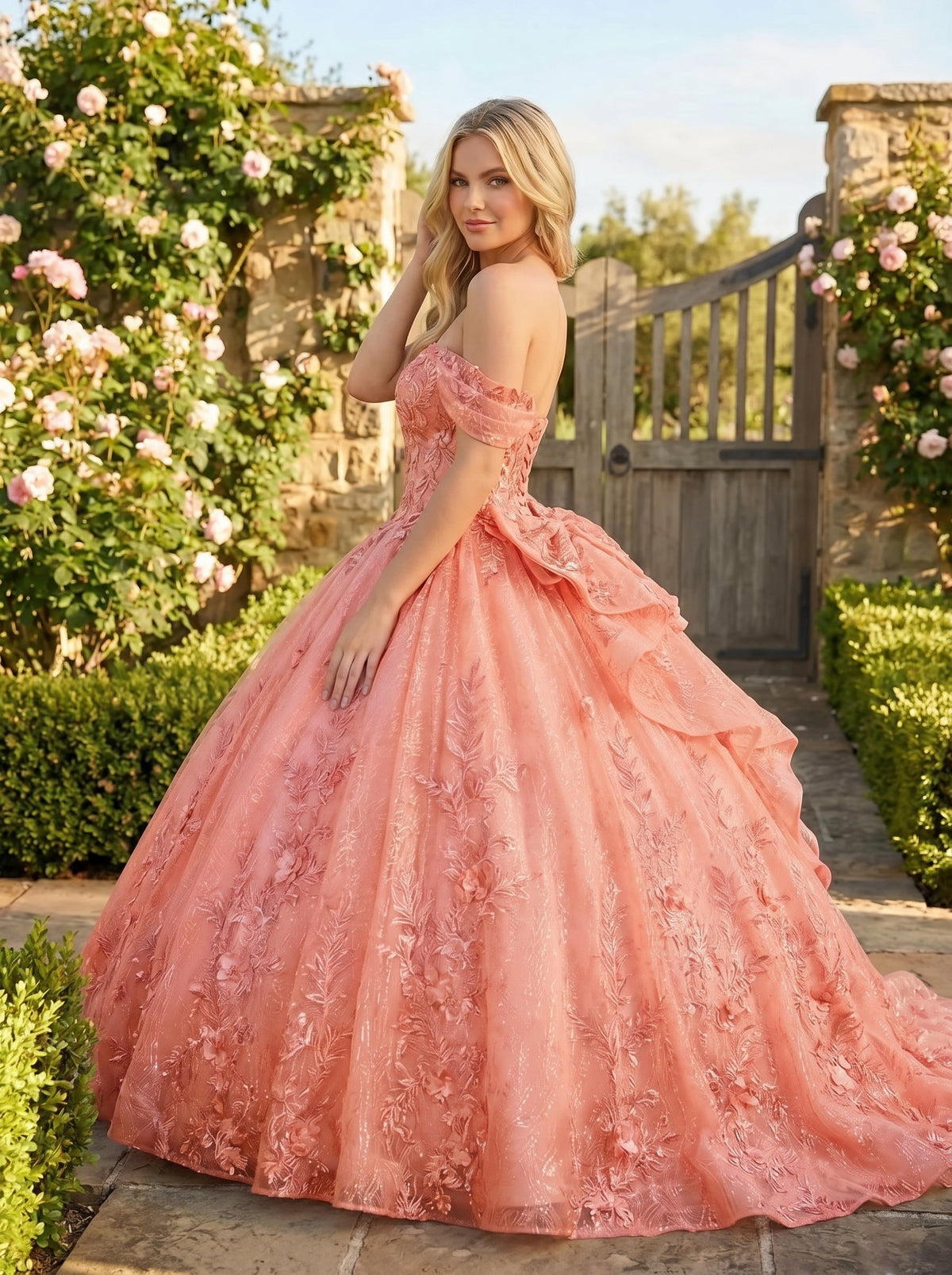 Florencia Charming Ball Gown cold shoulder Quinceañera Dress With Embroidery and Bow