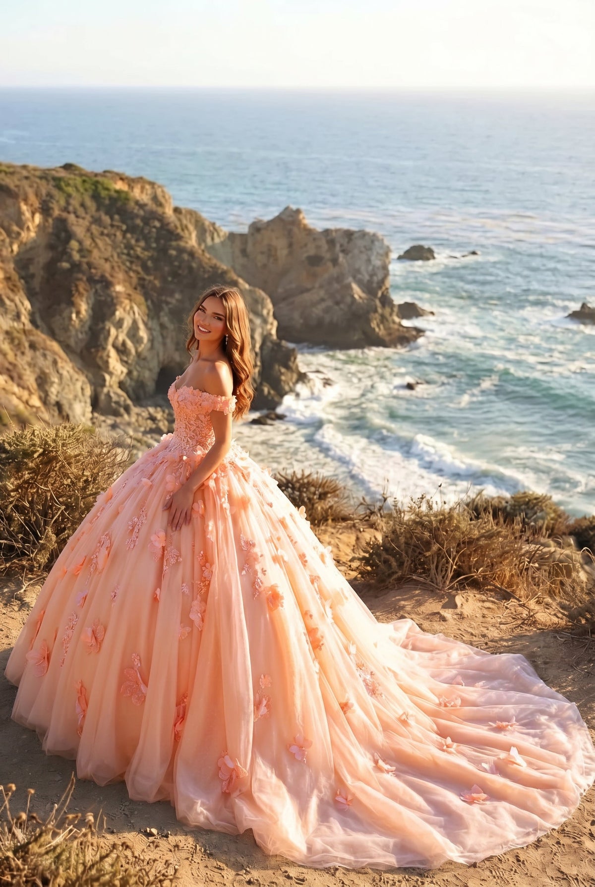 Amaris Charming Ball Gown Cold Shoulder Quinceañera Dress With 3D Floral & Lace