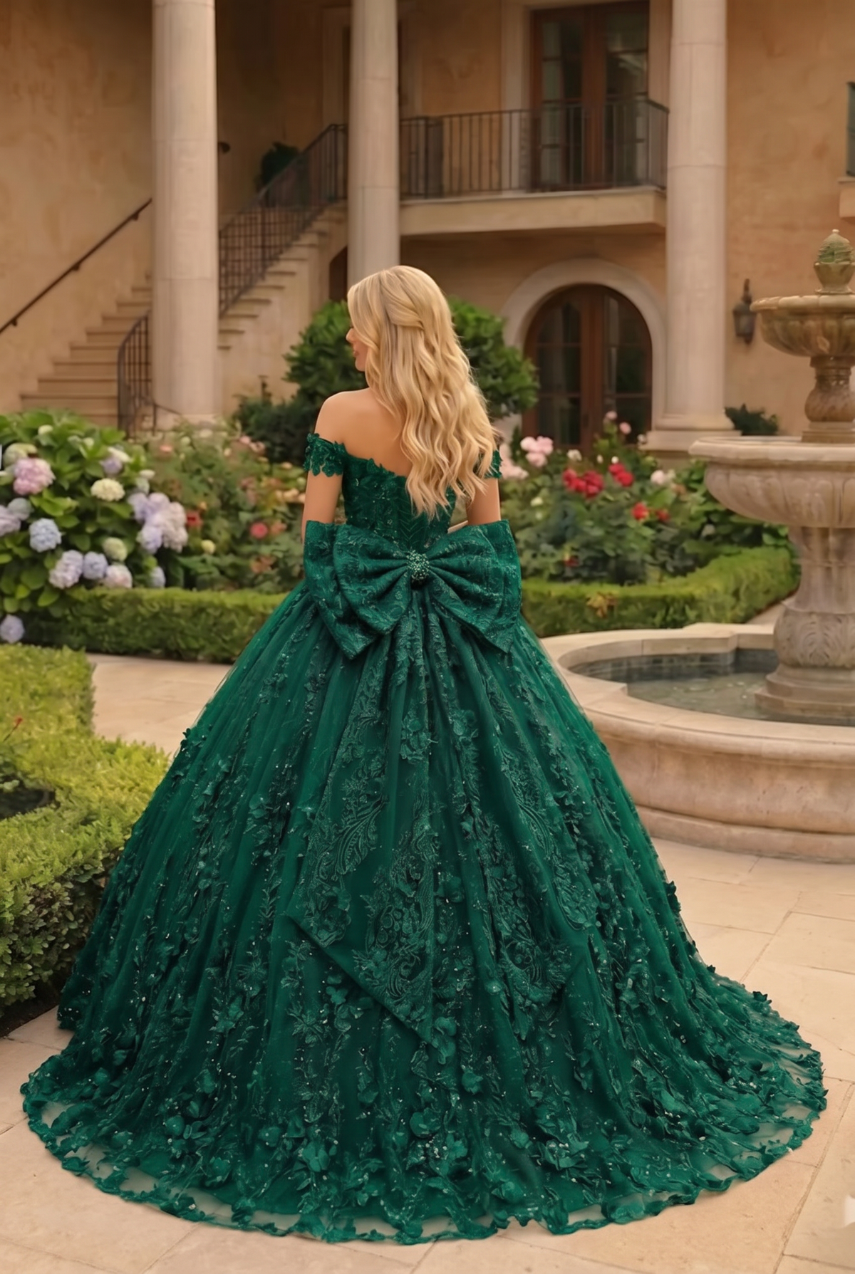 Gardenia Charming Ball Gown Cold Shoulder Quinceañera Dress With Floral Lace and Bow