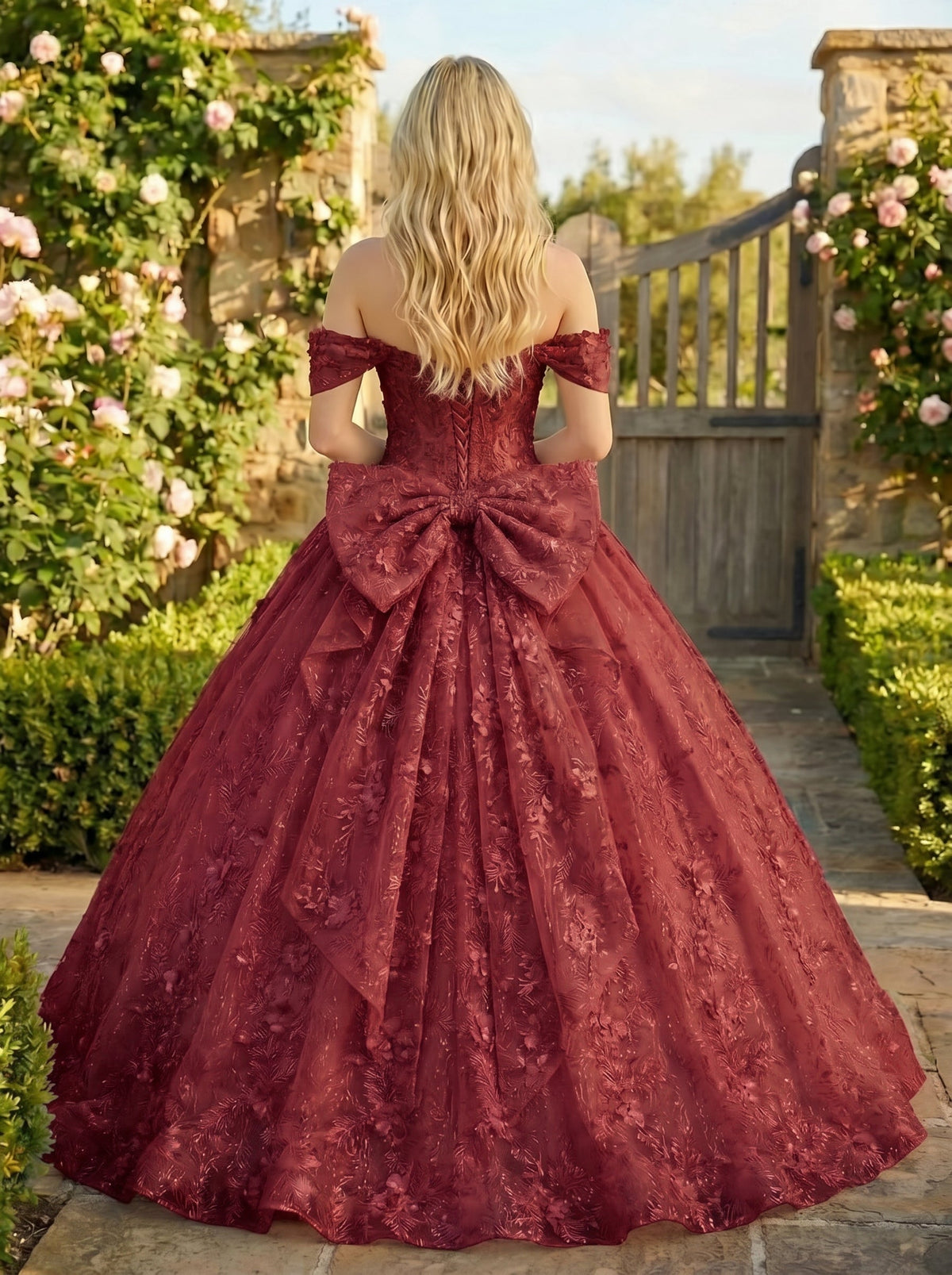 Florencia Charming Ball Gown cold shoulder Quinceañera Dress With Embroidery and Bow