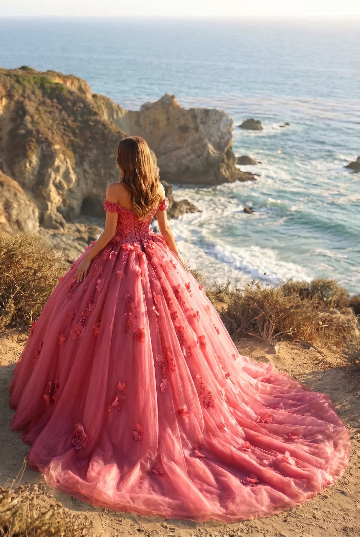Amaris Charming Ball Gown Cold Shoulder Quinceañera Dress With 3D Floral & Lace