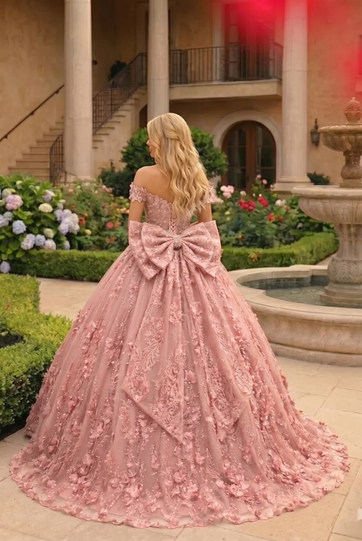 Gardenia Charming Ball Gown Cold Shoulder Quinceañera Dress With Floral Lace and Bow