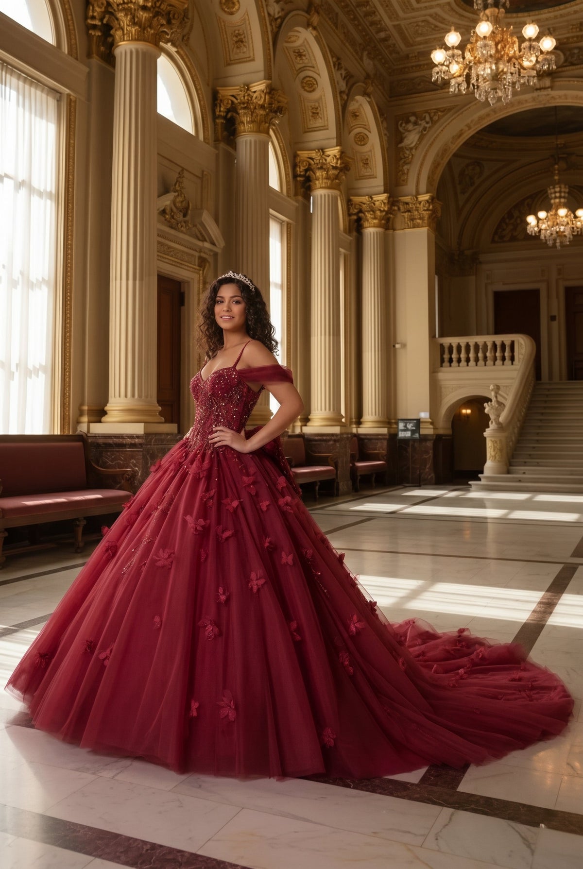 Claridad Charming Ball Gown Cold Shoulder Quinceañera Dress With 3D Floral and Lace