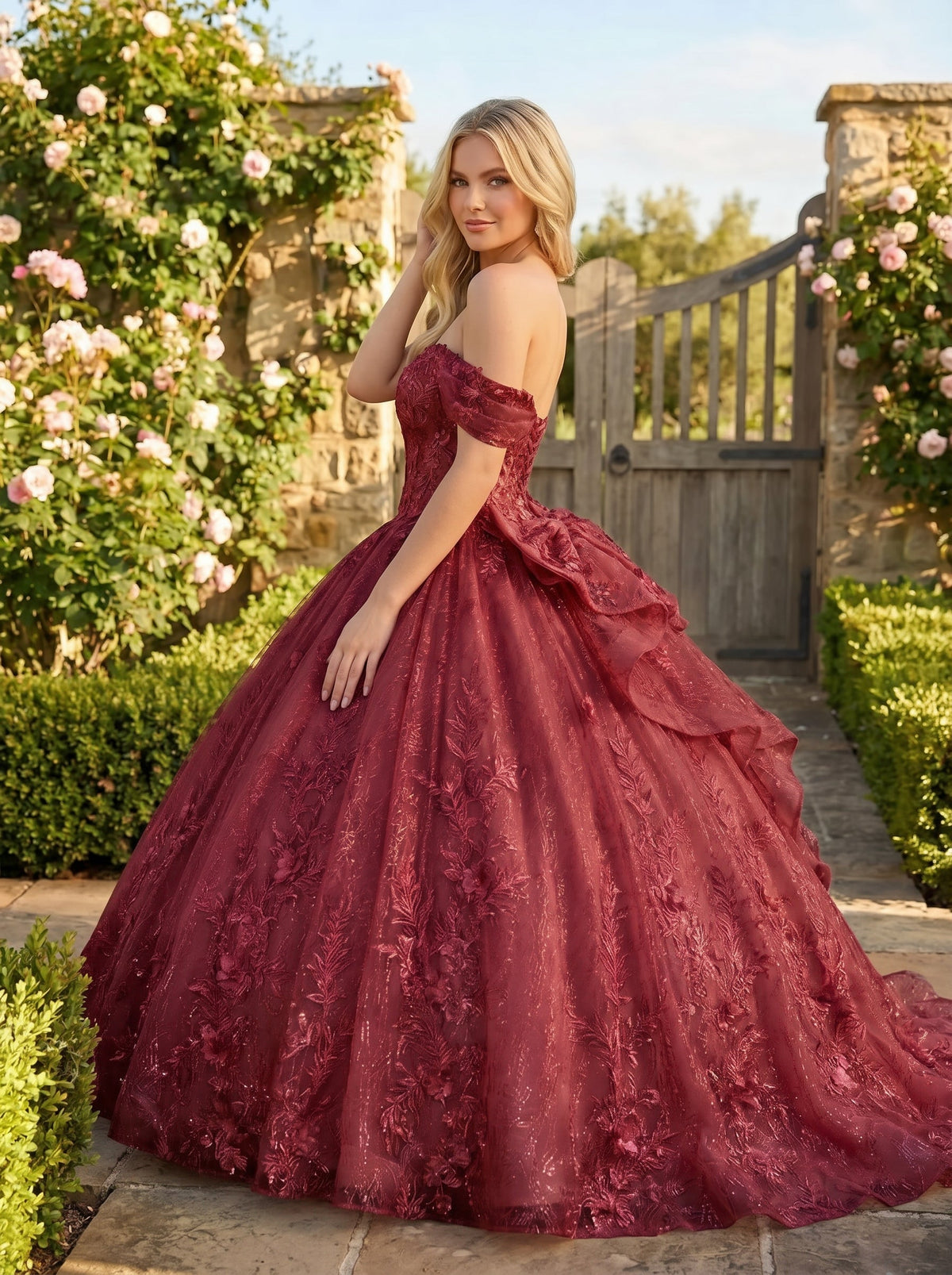 Florencia Charming Ball Gown cold shoulder Quinceañera Dress With Embroidery and Bow