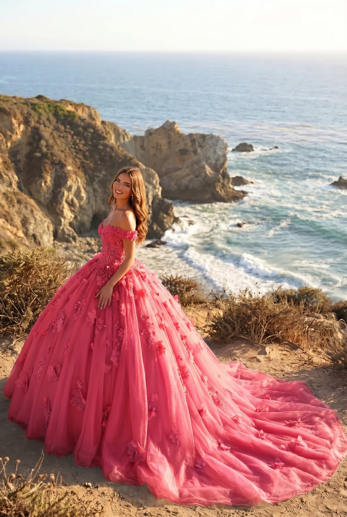 Amaris Charming Ball Gown Cold Shoulder Quinceañera Dress With 3D Floral & Lace