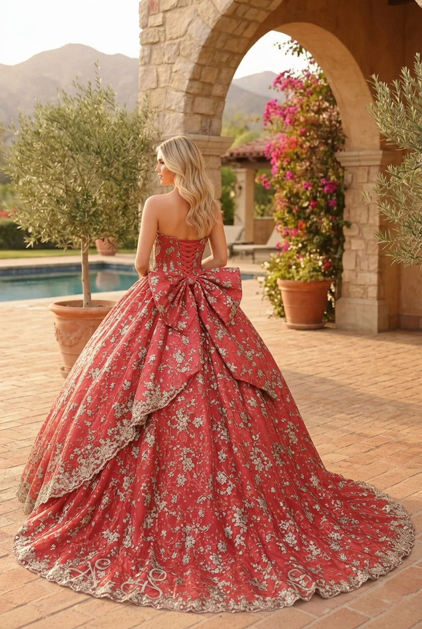 Liliana Charming Glitter Ball Gown Sleeveless Quinceañera Dress With Embroidery and Bow