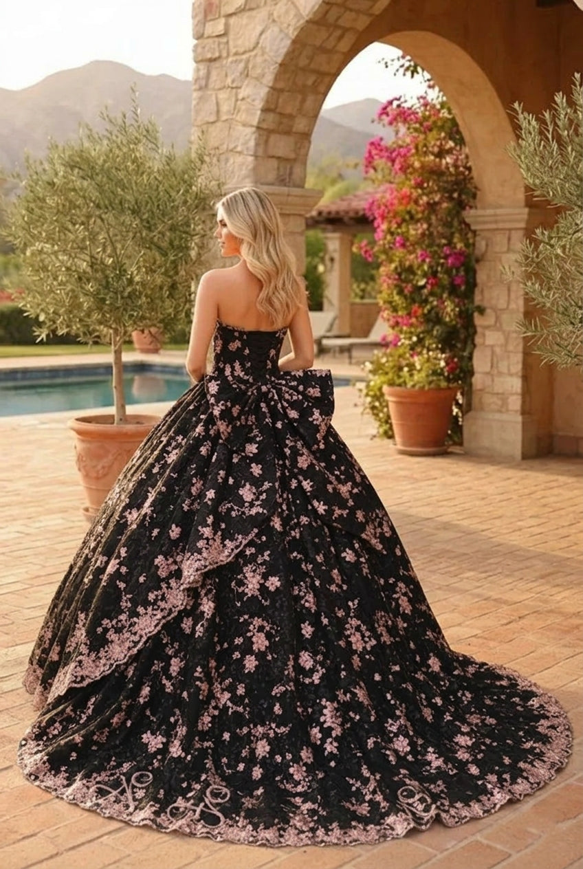 Liliana Charming Glitter Ball Gown Sleeveless Quinceañera Dress With Embroidery and Bow