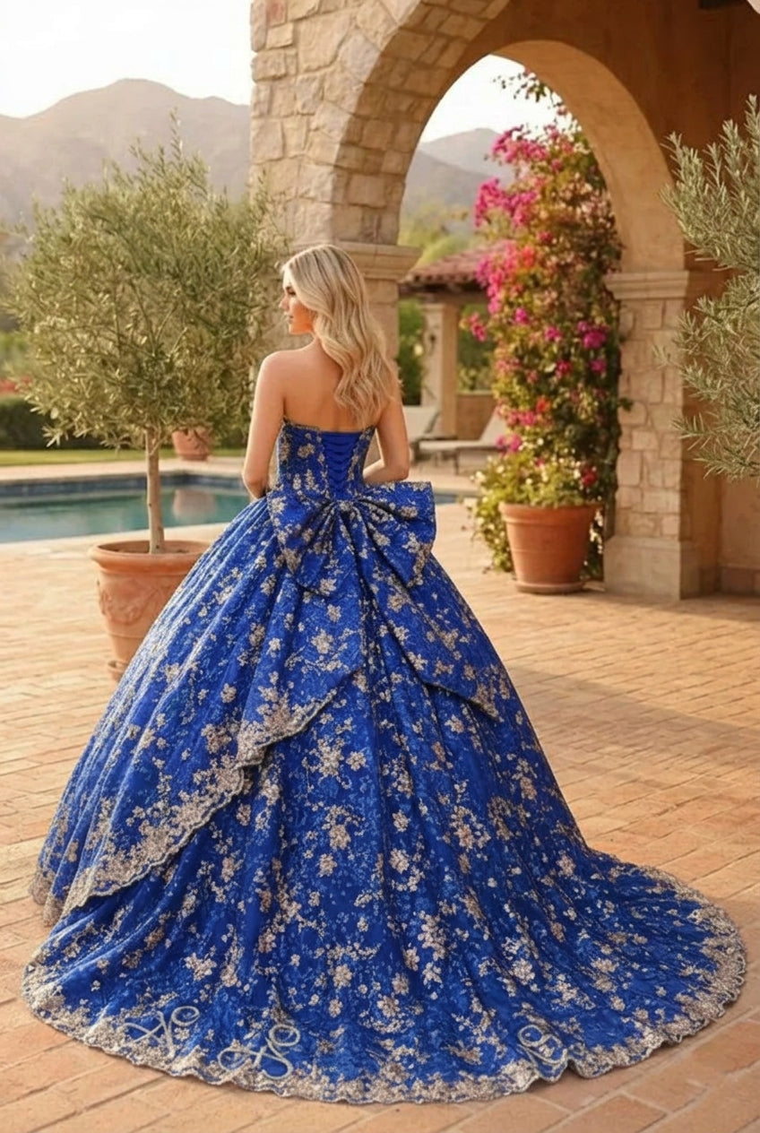 Liliana Charming Glitter Ball Gown Sleeveless Quinceañera Dress With Embroidery and Bow